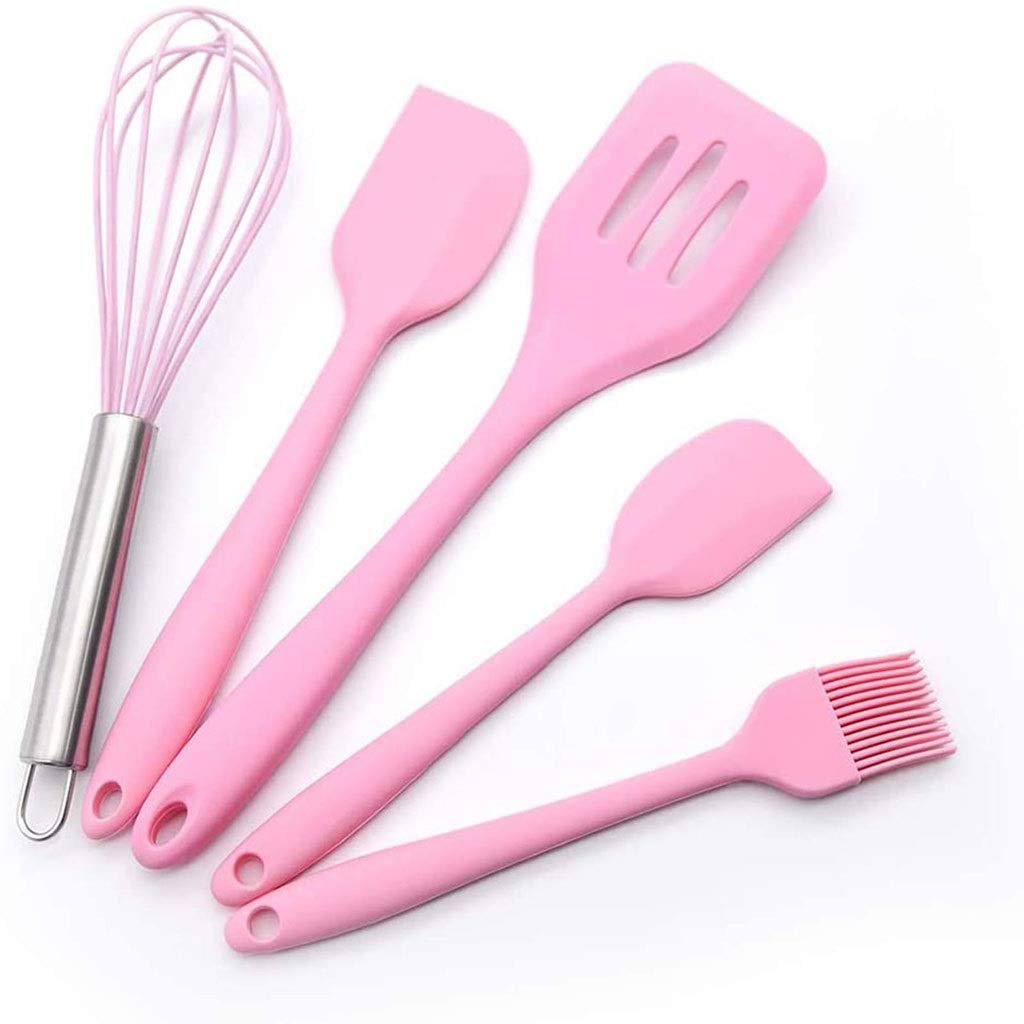 KAPOHU 5-Piece Silicone Spatula Set - Heat Resistant, Food Grade Kitchen Utensils for Cooking, Baking, Mixing - Non-Stick, BPA-Free (Pink) - Perfect for Cake Decorating, Cookie Dough, Pancake Flipping & More
