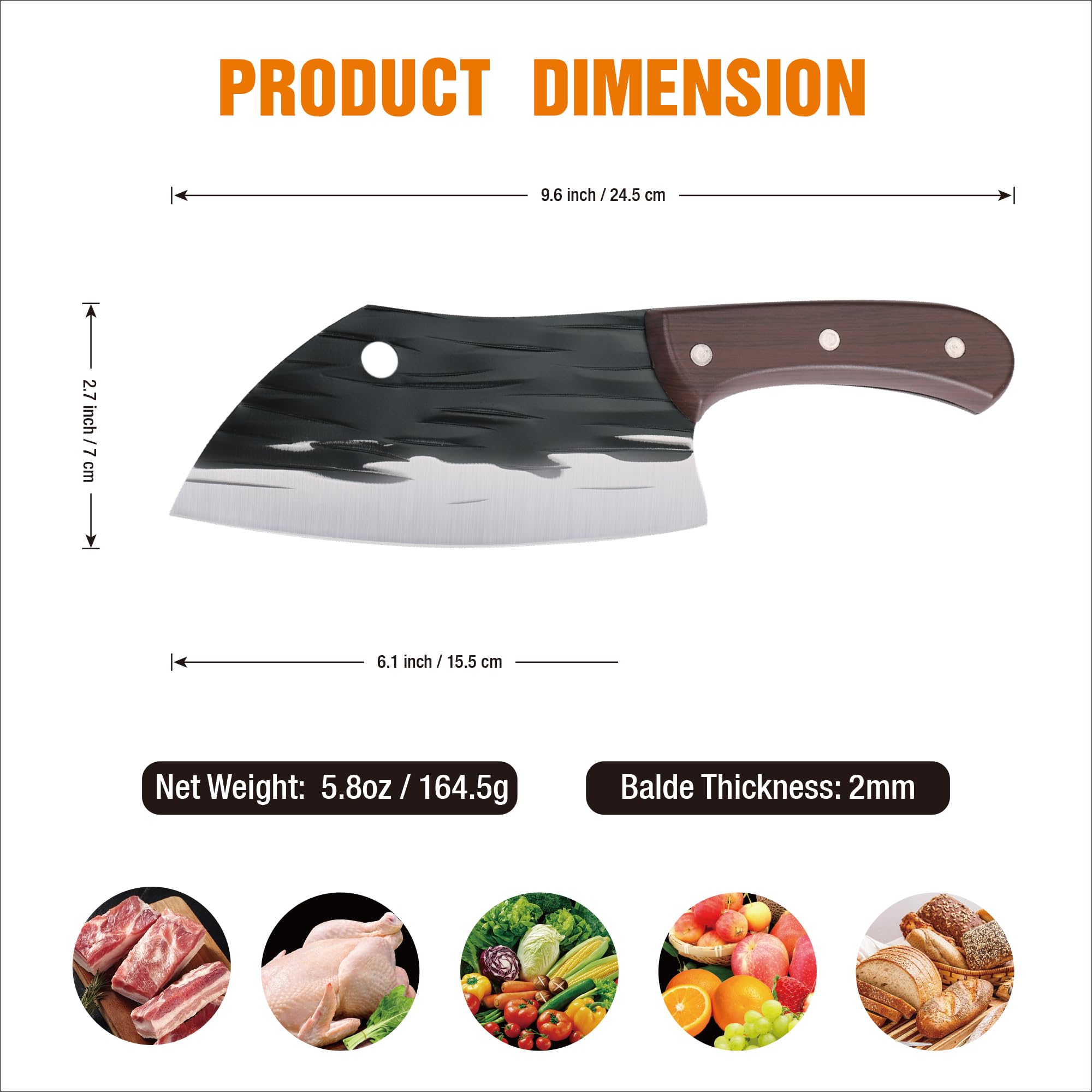 TJ POP 6-Inch Small Vegetable Cleaver Knife - Ultra Sharp Lightweight Meat Cleaver for Women - Full Tang Chopping Knife with 30Cr13 Steel Blade (2mm Thickness) - Fish Shape Series HP01002 - Perfect for Home Kitchen, Slicing Vegetables, Chopping Meat & Fish Preparation