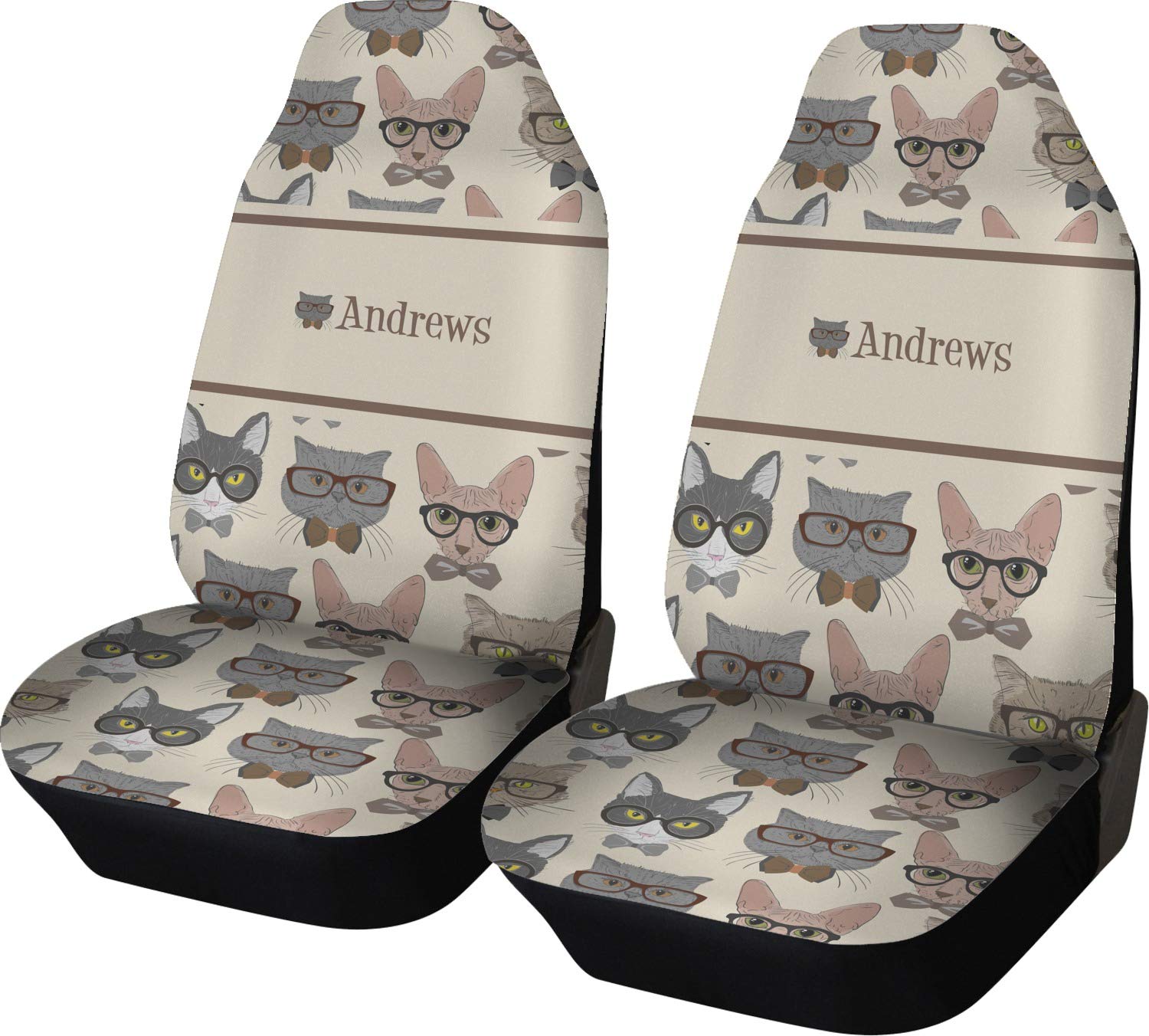 RNK Shops Hipster Cats Car Seat Covers (Set of 2) - Customizable Pet Accessories for Cars - Perfect for Cat Lovers & Road Trips