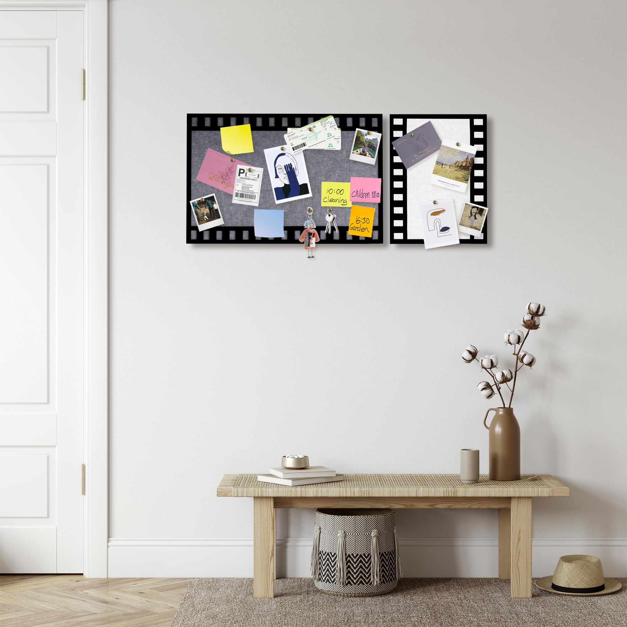 2-Pack Self-Adhesive Felt Bulletin Board Tiles for Wall - White & Grey Memo Board for Photos, Pictures, Notes (23.6