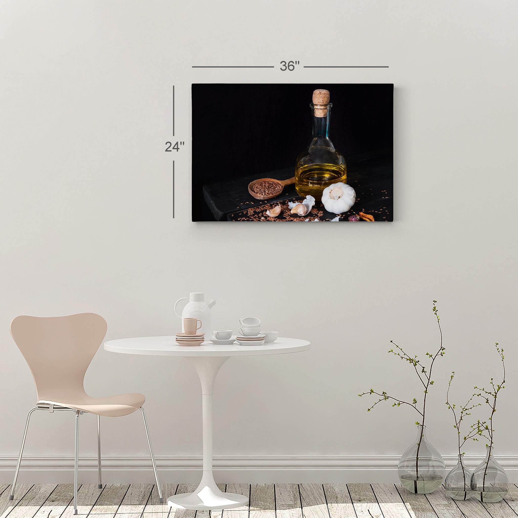 Olive Oil Garlic & Sesame Seeds Kitchen Canvas Wall Art Print - Modern Farmhouse Decor for Restaurant, Cafe & Dining Room - Housewarming Gift (30x40 Inch, Ready to Hang) - Perfect for Italian & Mediterranean Kitchen Decor