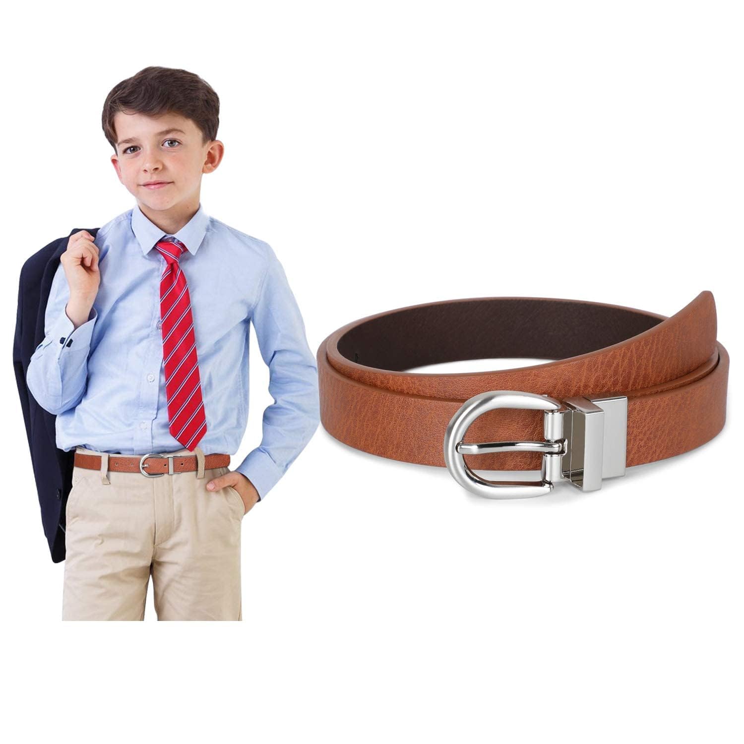 SUOSDEY Reversible Kids Belt for Boys & Girls - Adjustable Leather Belt for School Uniform, Jeans & Casual Wear - Back to School Fashion Accessory - Perfect for Daily Use, School Outfits & Playtime