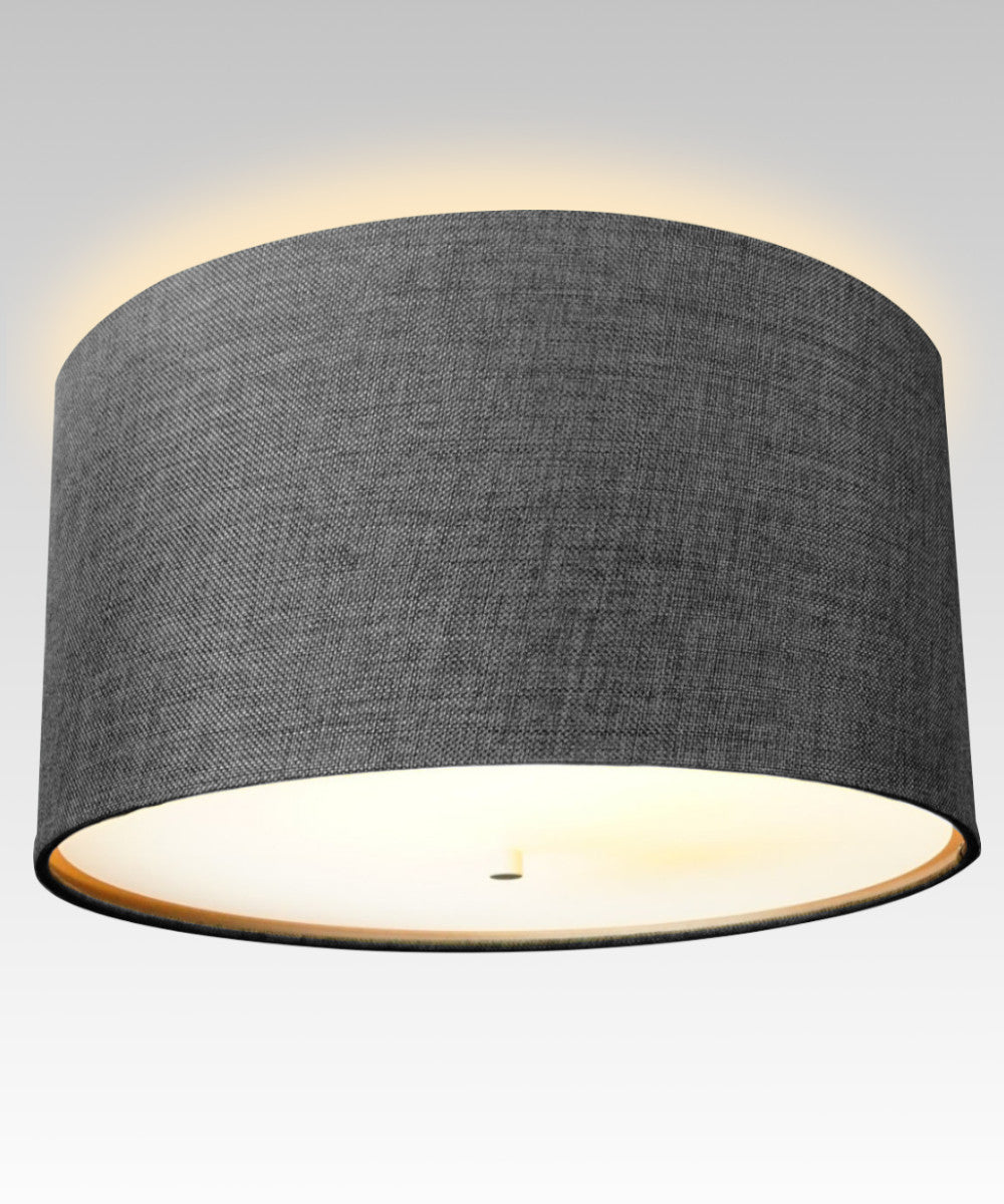 16W Modern Flush Mount Conversion Kit - Granite Gray Burlap Hardback Drum Lampshade for Ceiling Lighting, Bedroom, Living Room, Dining Room & Hallway Decor