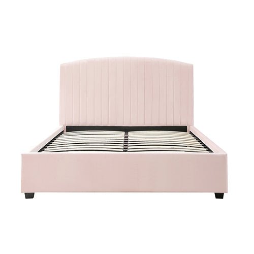 Luxury Pink Velvet King Single Bed Frame - Soft Upholstered Platform Bed with Wooden Slats for Bedroom, Guest Room, or Dorm