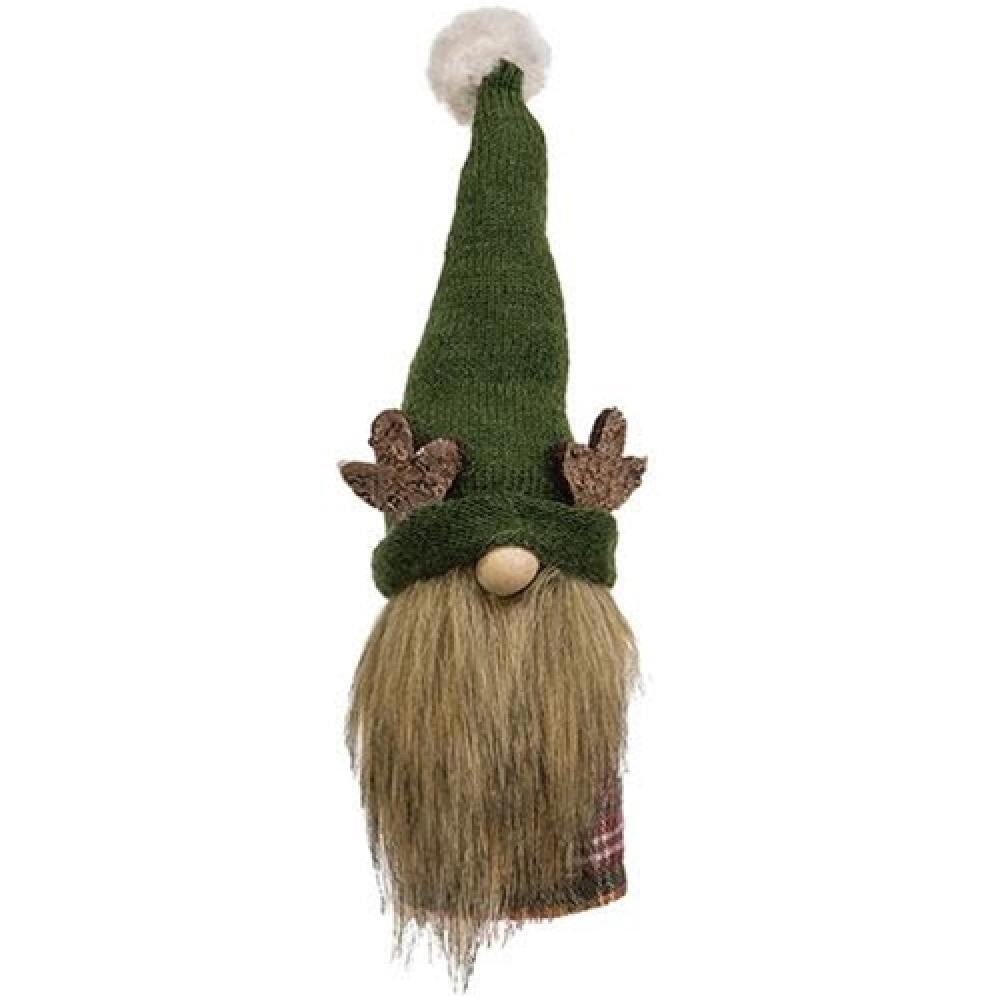 Green Reindeer Gnome Felted Christmas Decor - Handmade Wool Sitter for Holiday Tabletop, Mantel & Gift Giving