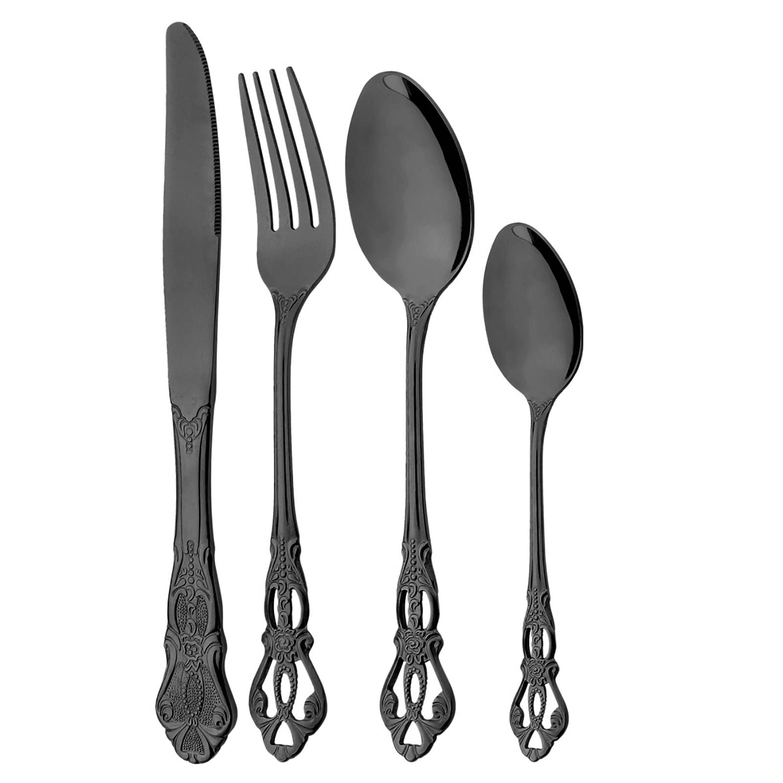 8-Piece Luxury Royal Silverware Set - 18/10 Stainless Steel Black Flatware Set for 2, Includes Forks Spoons & Knives - Modern Mirror Polished Dishwasher Safe Cutlery - Perfect for Fine Dining, Wedding Gifts & Elegant Dinner Parties
