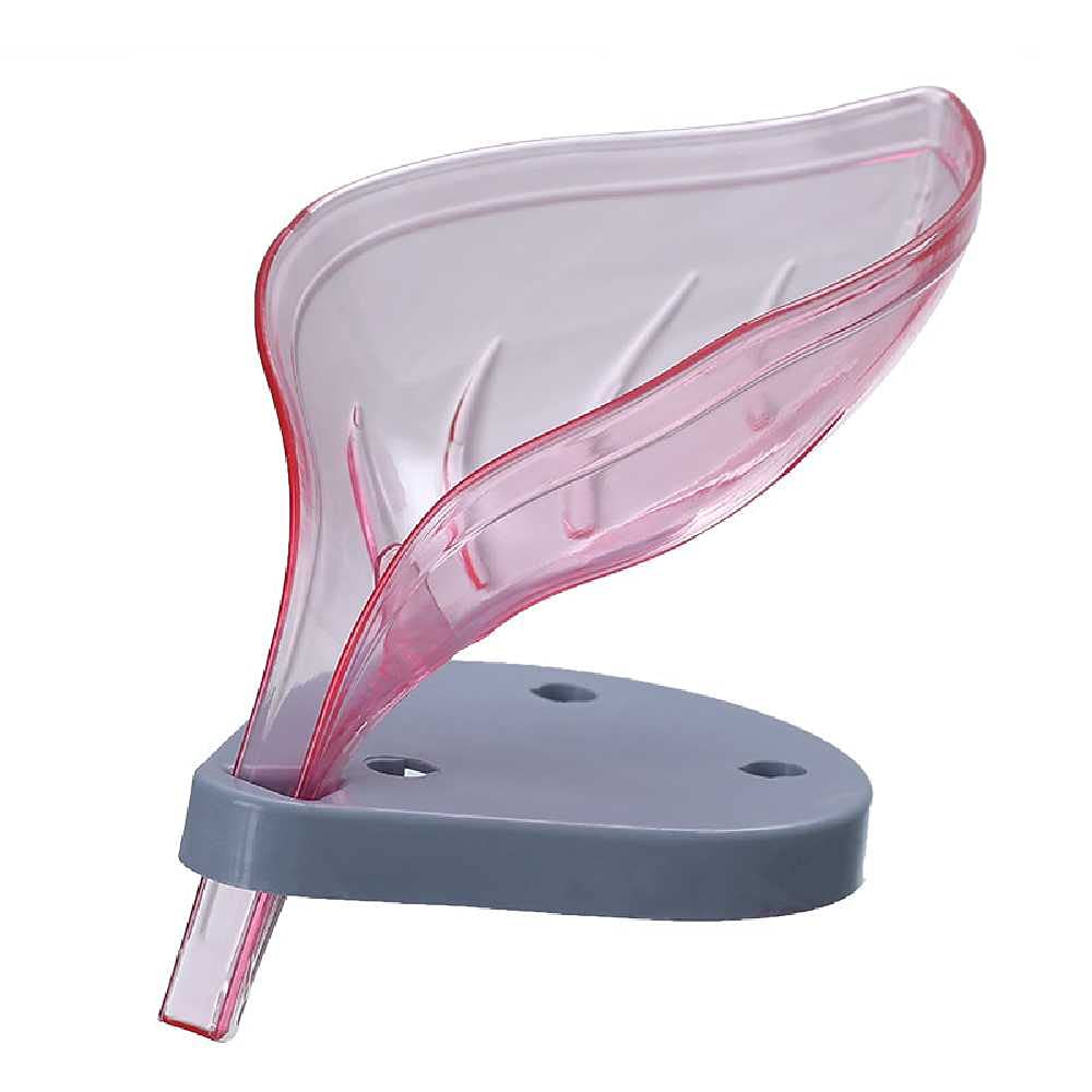 NC Leaf Shape Soap Box - Transparent Pink Bathroom Soap Holder & Storage Tray for Sink Countertop | Elegant Soap Dish Organizer for Bathroom, Kitchen, and Guest Room Decor