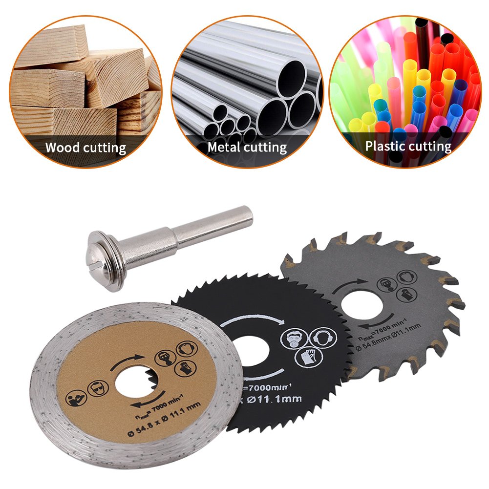 3pcs 54.8mm HSS Mini Circular Saw Blades for Wood Cutting - Rotary Tool & Mandrel Set for DIY Projects