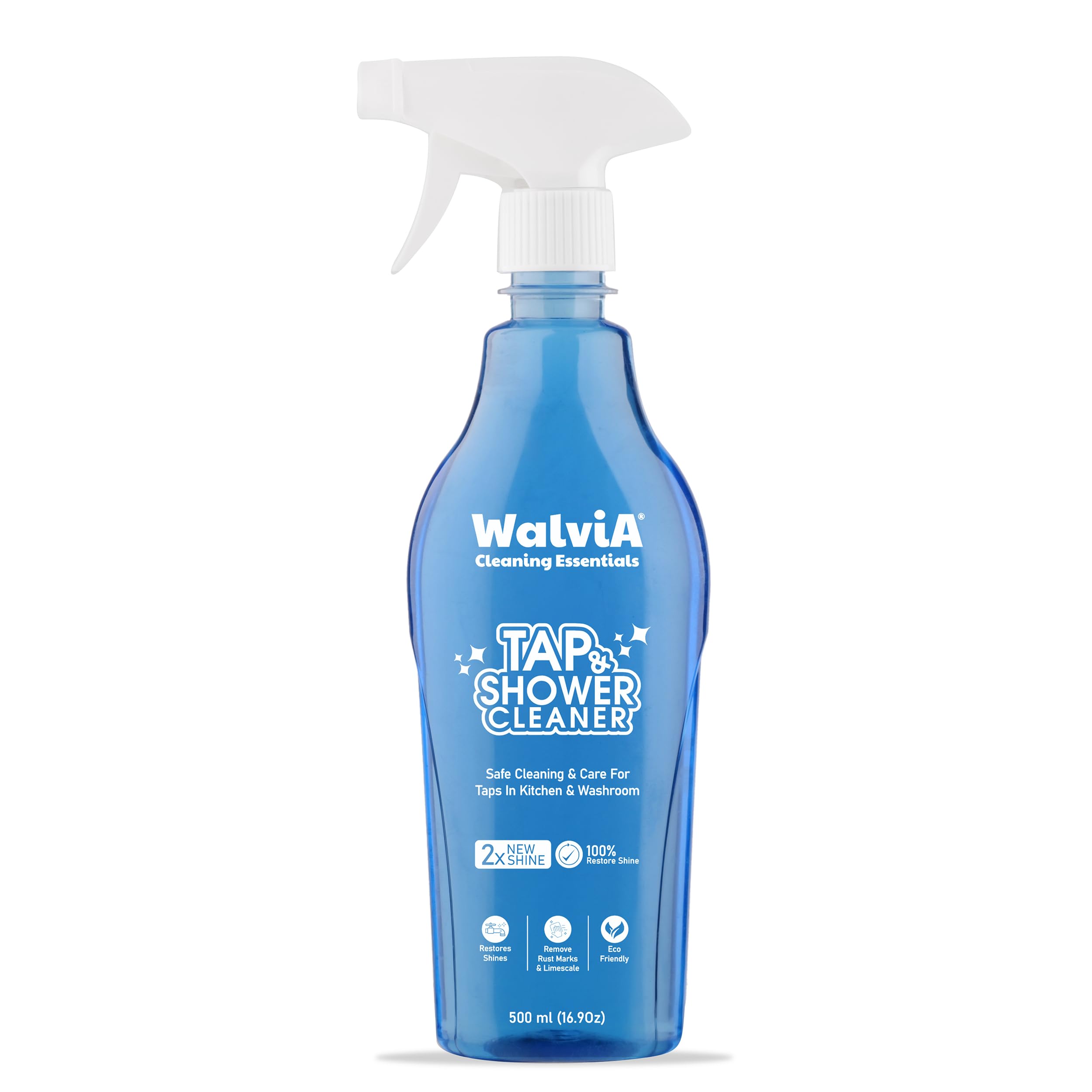Walvia Natural Tap & Shower Cleaner - Powerful Limescale Remover for Hard Water Stains | Bathroom, Tile, Faucet & Metal Surface Cleaner | 500ml Eco-Friendly Solution | Perfect for Kitchen Sinks, Shower Doors & Chrome Fixtures