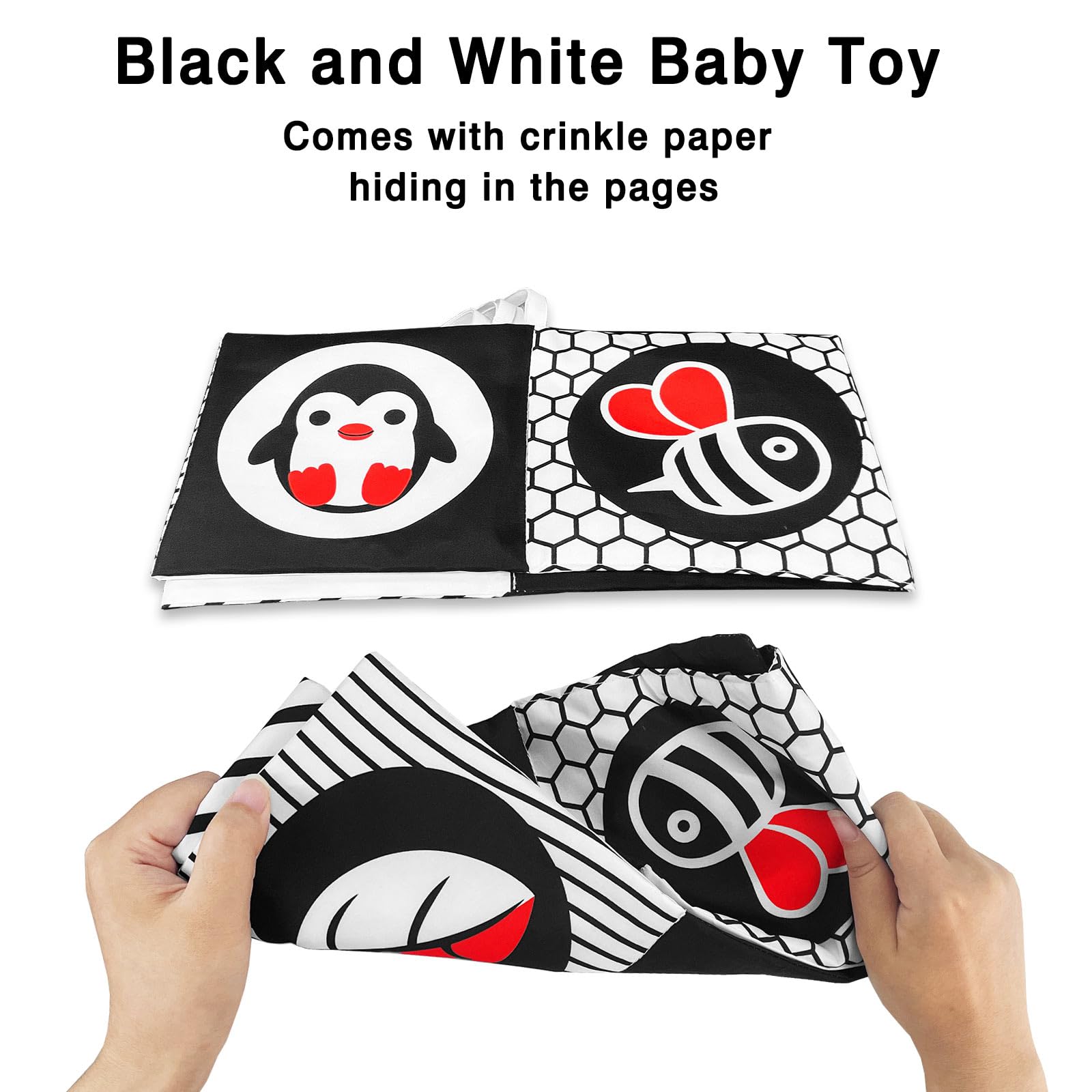 Kopokita Black and White High Contrast Baby Toys for Newborns 0-6 Months - Soft Sensory Book, Tummy Time Toys for Infant Visual Stimulation & Brain Development - Montessori Learning Toy Gift for Baby Shower, Nursery Playtime and Early Childhood Education
