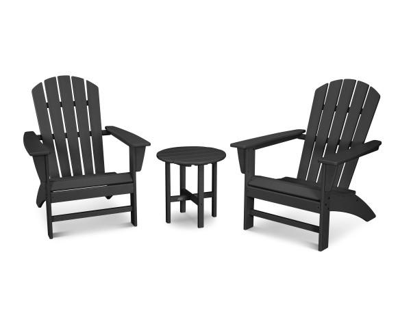 Polywood Black Nautical 3-Piece Adirondack Chair Set - Outdoor Patio Furniture for Backyard, Poolside & Garden Relaxation