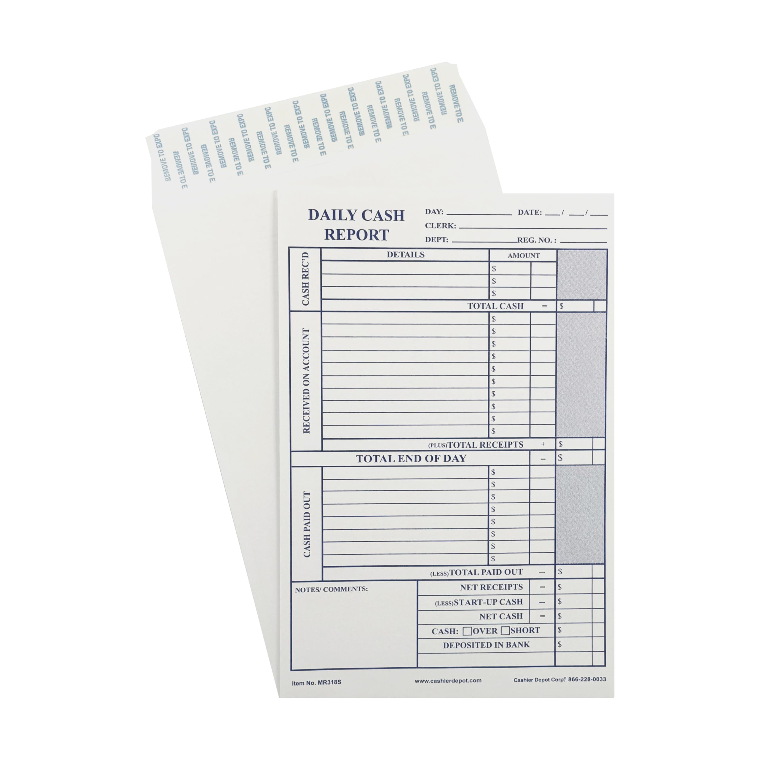 1000 Premium Cashier Depot MR318S Daily Cash Report Envelopes - 6
