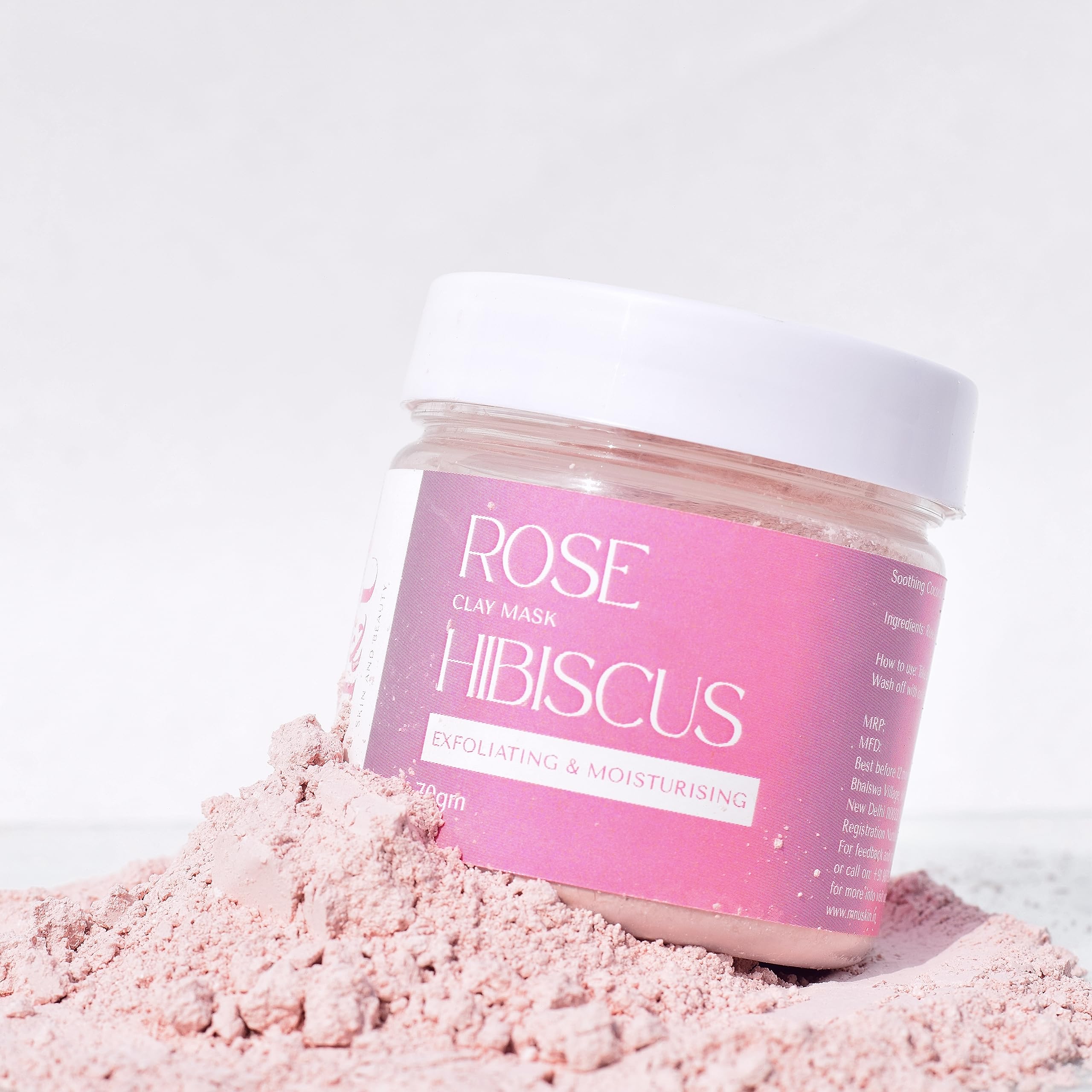 Rose & Hibiscus Pink Glow Clay Mask with French Pink Clay & Coconut Milk - Exfoliating & Anti-Aging Deep Pore Cleanser for Men & Women - Perfect for Spa Nights & Skincare Routines (1 Count)