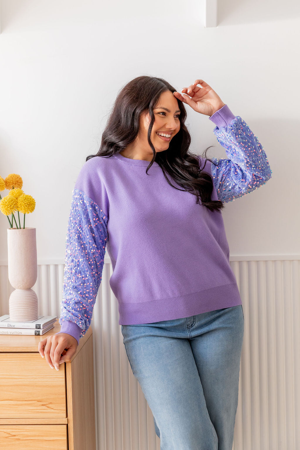 Lilac Glam Knit Sweater for Women - Cozy & Stylish Pullover for Fall & Winter Fashion | Perfect for Casual Outings & Office Wear