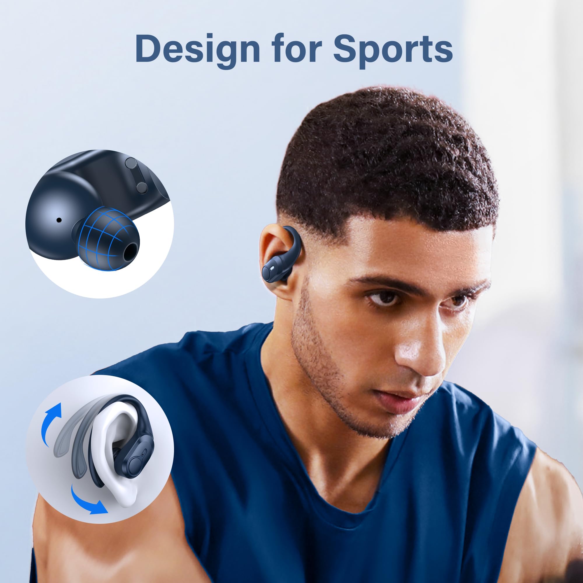 Wireless Bluetooth Earbuds with 70H Playback, Digital Display & Wireless Charging Case - Deep Bass, IPX7 Waterproof, Secure Fit for Running, Workouts & Sports (Blue) | Perfect for Gym, Commuting & Outdoor Activities