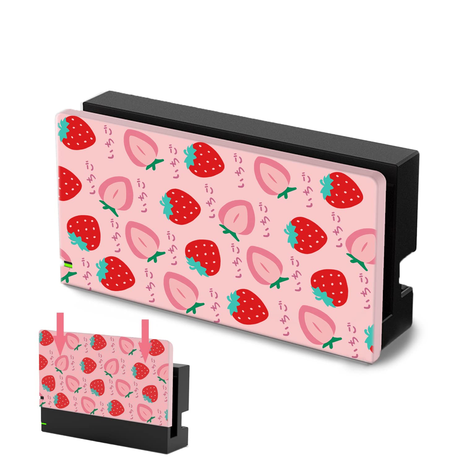 Custom Faceplate Cover for Nintendo Switch Charging Dock - Hard PC Slim Shell Anti-Scratch Protection | No Screwdriver Installation | Compatible with NS Docking Station | Strawberry Design | Perfect for Gaming Setups & Travel Protection