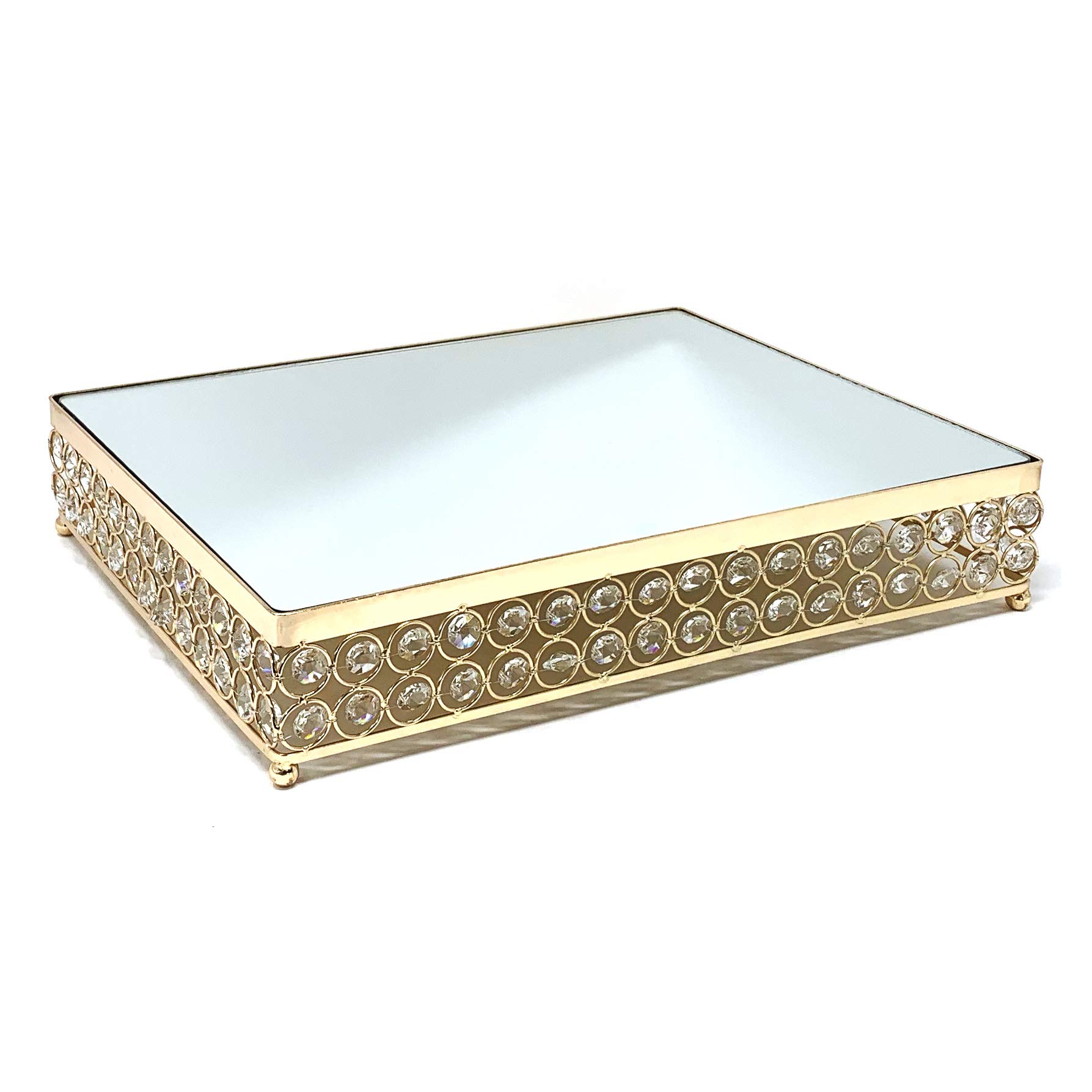 Allgala 3-Piece Gold Plated Crystal Wedding Cake Stand Set with Mirror Plate - Elegant Rectangle Dessert Display for Weddings, Birthdays & Special Events (Model HD89203)