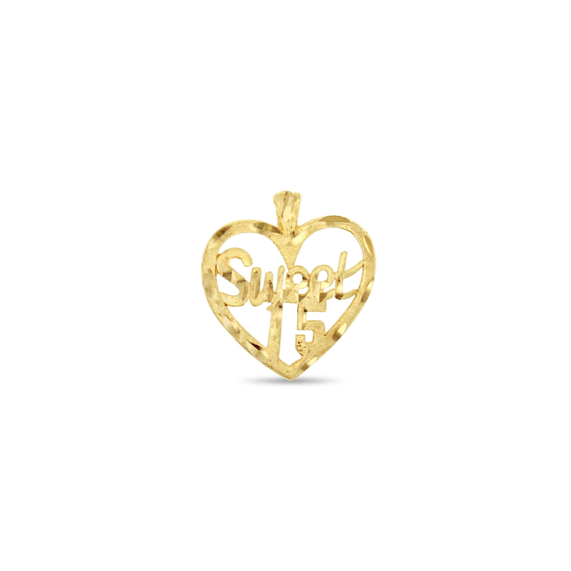 Sweet 15 Heart Shaped Charm Pendant with Diamond Cuts - Perfect for Quinceañera Gifts, Birthdays & Special Occasions