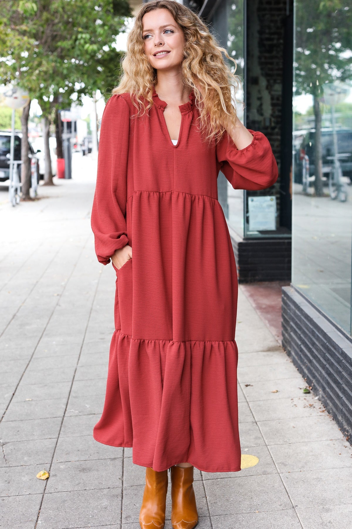 Elegant Notched Neck Frill Hem Tiered Maxi Dress for Women - Boho Summer Beach Party, Wedding Guest, Vacation Outfit