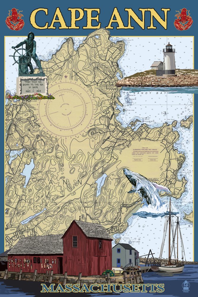 Vintage Cape Ann Massachusetts Nautical Chart #2 49662 - 24x36 Signed Art Print, Coastal Wall Decor Poster for Home Office & Beach House