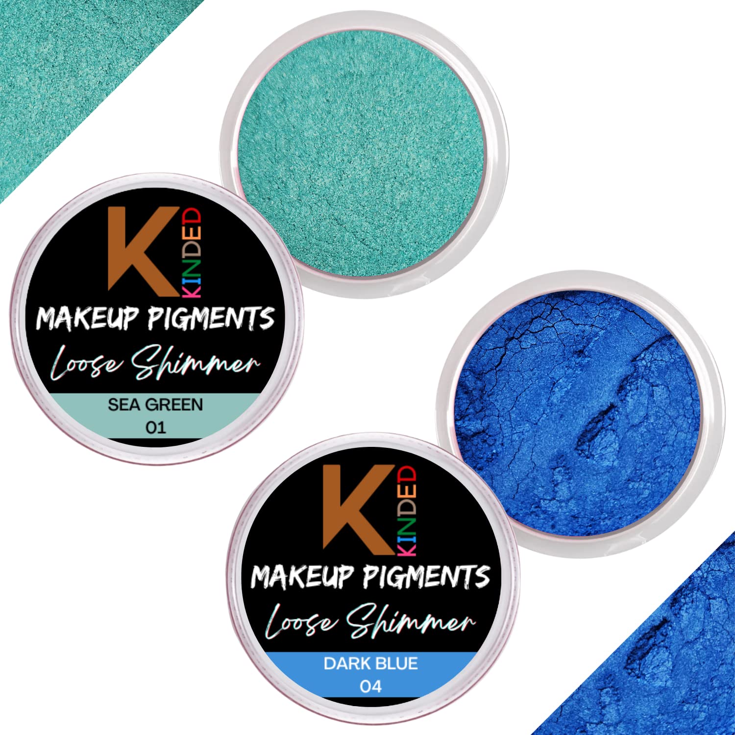 KINDED Loose Shimmer Makeup Foil Pigments - Metallic Glitter Eyeshadow for Women | Smokey Eyes, Face Highlighting & Body Art | Vegan, Cruelty-Free (3g Combo: Sea Green & Dark Blue) | Perfect for Parties, Halloween & Festival Makeup Looks