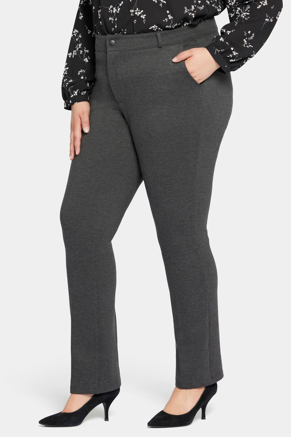 Classic Plus Size Trouser Pants for Women - Charcoal Heathered Stretch Comfort Fit Work Pants for Office & Business Casual Wear
