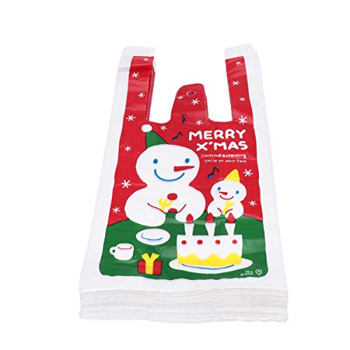 Amosfun 100-Pack Durable Christmas Snowman T-Shirt Bags with Handles - Plastic Grocery Shopping Bags for Holiday Parties, Festivals & Retail Merchandise - Perfect for Xmas Gifts, Store Packaging & Seasonal Decorations