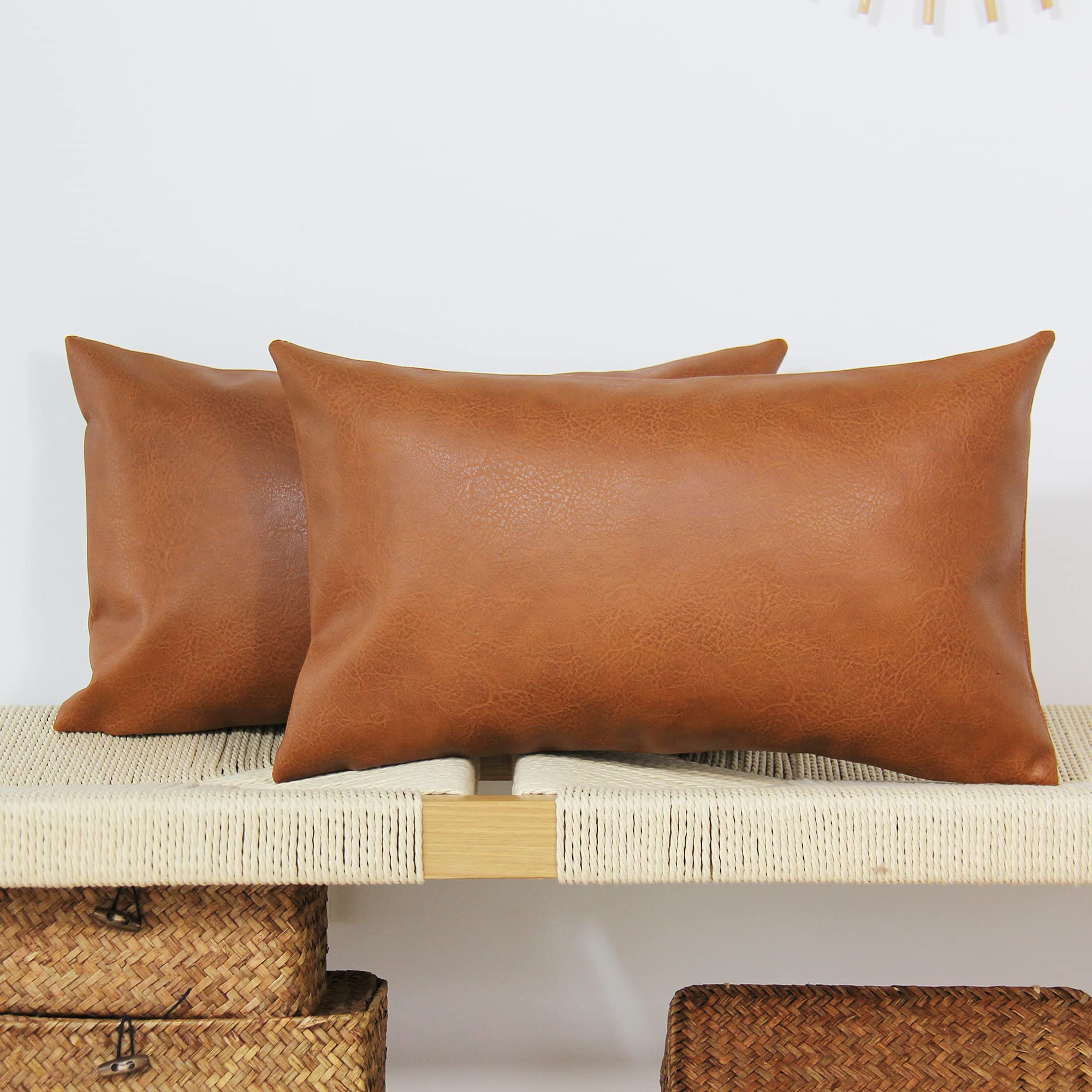 JOJUSIS Modern Faux Leather Throw Pillow Covers Set of 2 - 12x20 Inch Decorative Couch Sofa Bed Pillow Cases - Waterproof & Easy Clean - Perfect for Living Room, Bedroom, and Home Decor