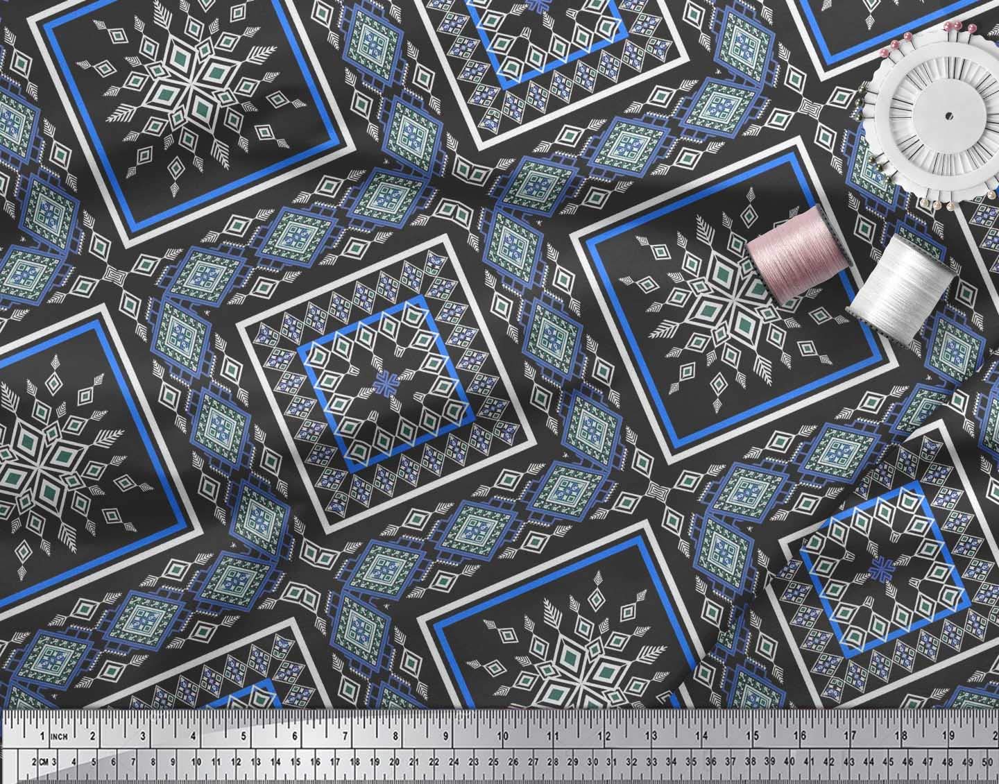 Soimoi Moss Georgette Brown Fabric by The Yard - 42 Inch Wide Aztec Kilim Style Printed Fabric with Tribal Trendy Patterns for Dresses, Curtains & Home Decor