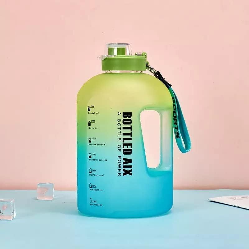 RELEMTRA 2.2L Large Water Bottle with Time Marker - Gradient Sports Water Bottle with Strap & Wide Mouth for Ice Cubes - Perfect for Outdoor Activities, Gym Workouts & Hiking (Green)