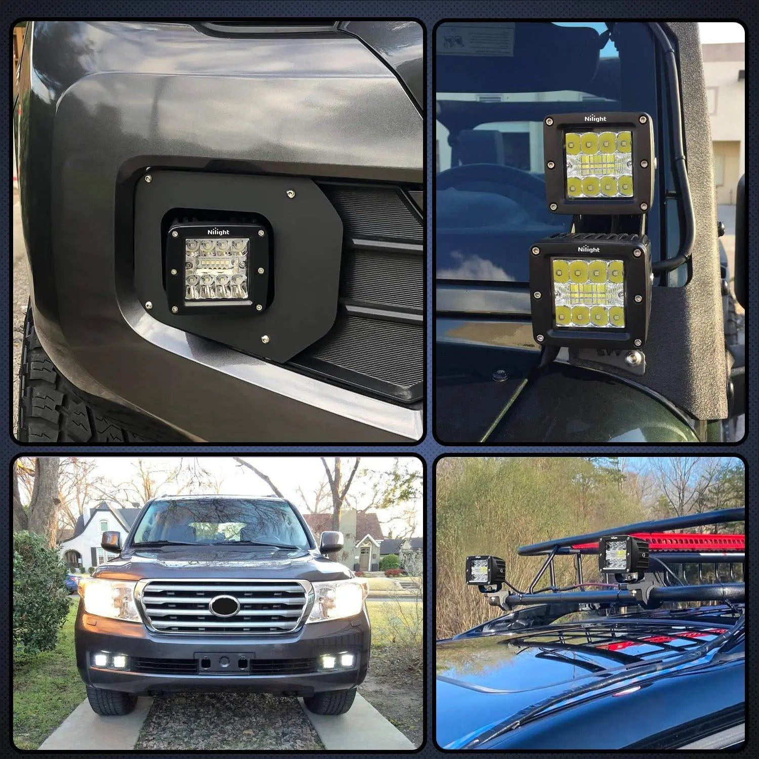 42W 3 Inch Square LED Pod Lights - Triple Row Spot Flood Combo for Off-Road Trucks, ATVs, Boats - Waterproof, Durable Lighting for Night Driving, Camping, Hunting