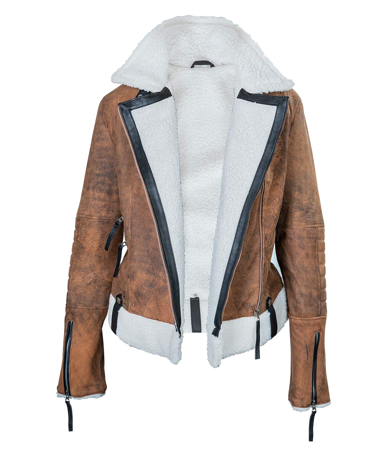 Brown Sheepskin Bomber Jacket for Women - Genuine Shearling Coat, Warm Winter Outerwear - Perfect for Cold Weather, Travel & Fashion Outfits