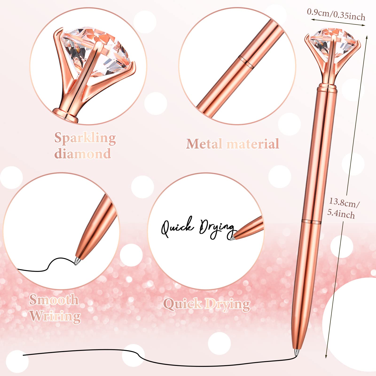 50 Pcs Diamond Pens Bulk - Elegant Rose Gold Ballpoint Pens with Bling Crystal & Black Ink - Perfect for Bridal Showers, Weddings, Bridesmaid Gifts, Office & School Use - Luxury Writing Pens for Women