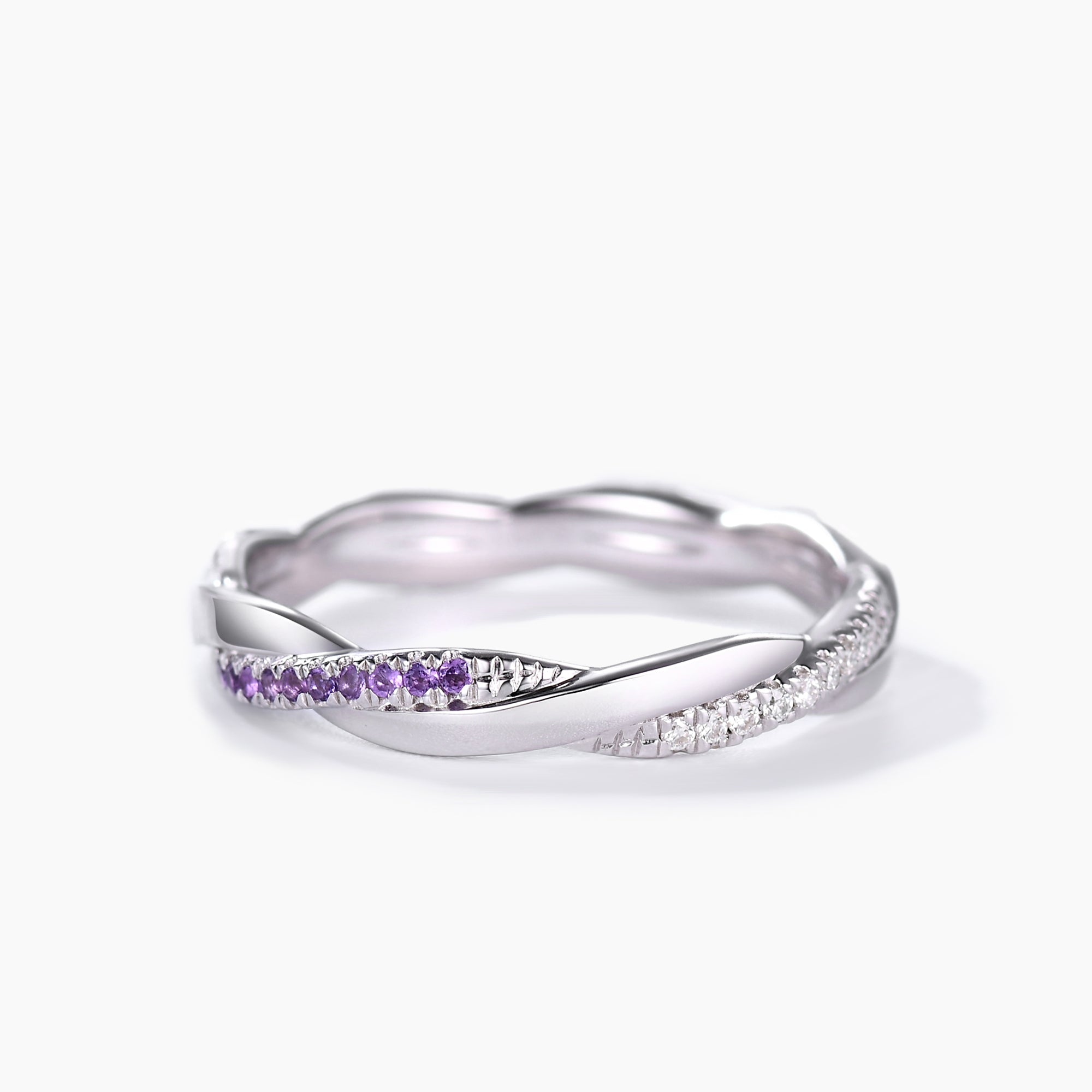 Twisted Amethyst Moissanite White Gold Wedding Band - Full Eternity Ring for Women | Elegant Bridal Jewelry, Anniversary Gift & Special Occasion Ring