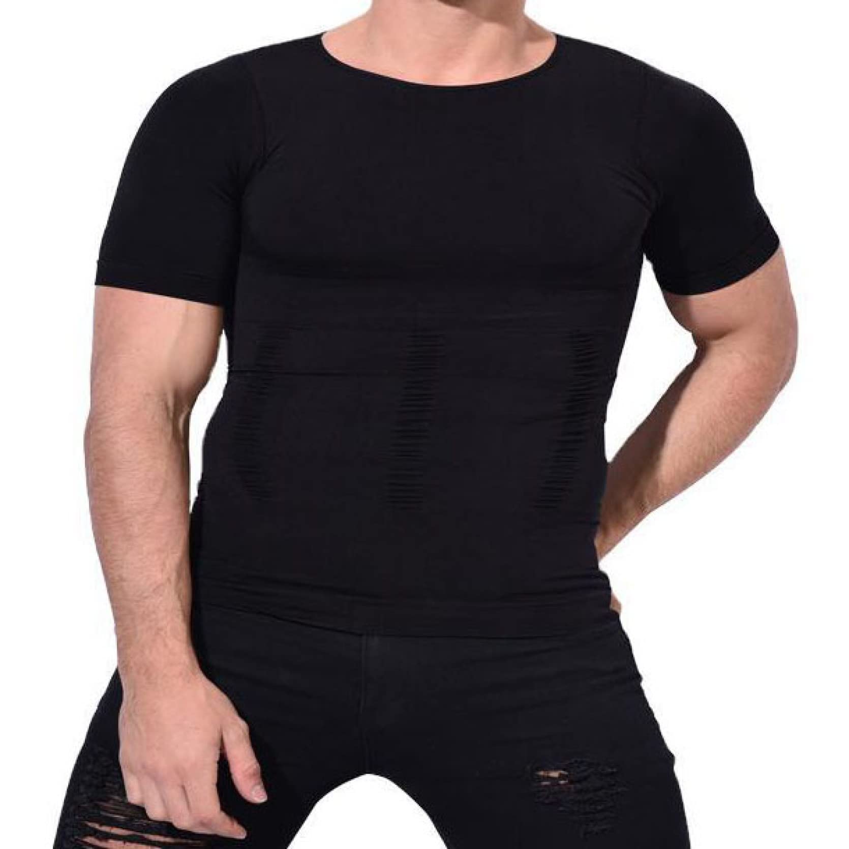 Hoxekle Men's Compression Shirt - Seamless Elastic Workout Shirt for Slimming & Muscle Support | Gym, Running, Yoga & Summer Sports Performance Wear