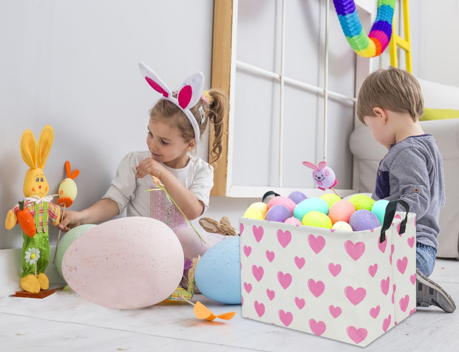 Pink Heart-Shaped Rectangular Toy Storage Basket for Baby Girls - Cute Kids Room Organizer Bin for Toys, Books & Decor - Perfect Gift for Nursery, Playroom & Bedroom (Pink Love)