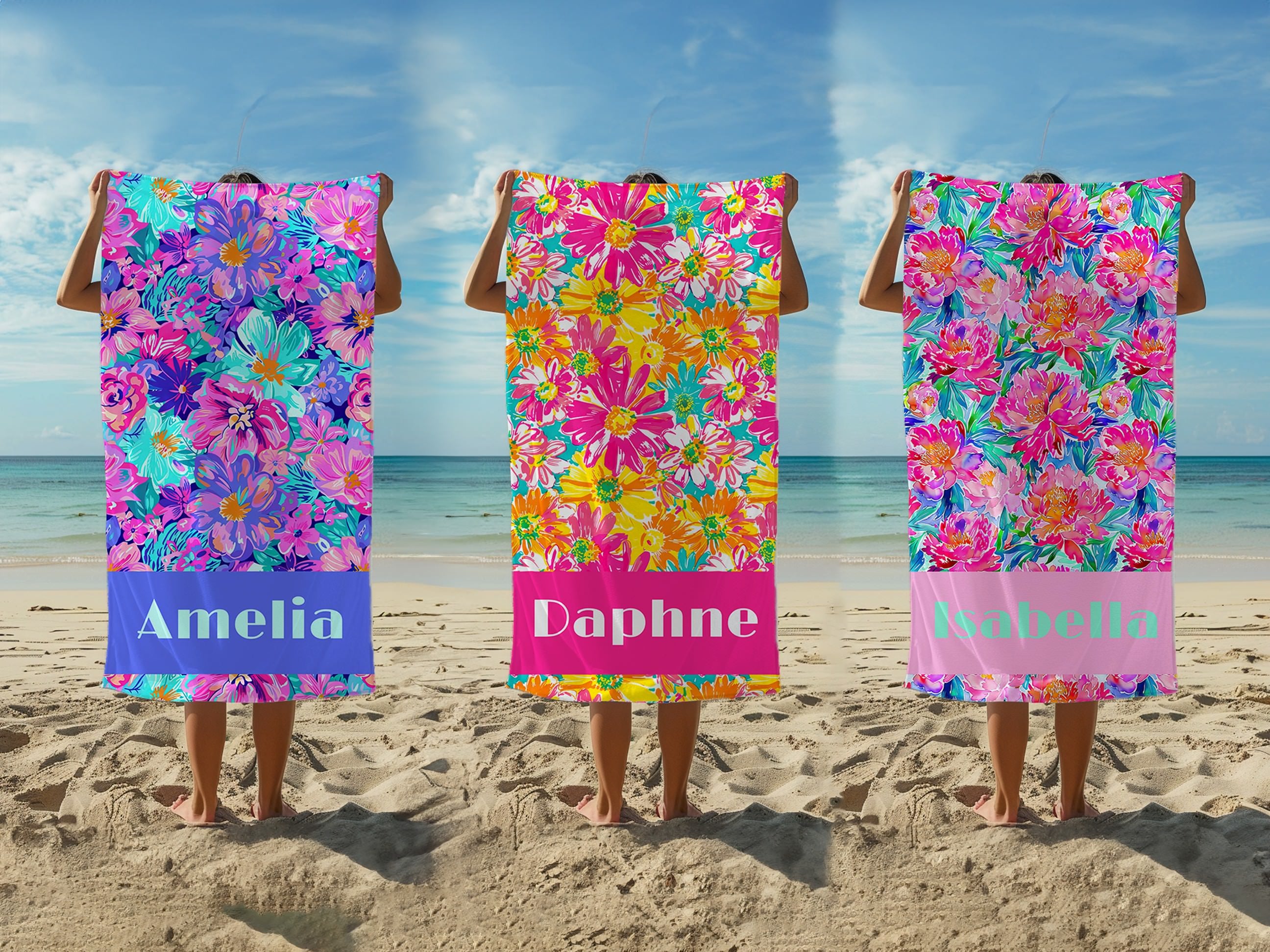 Premium Soft & Absorbent Purple Preppy Hibiscus Beach Towel - Quick Dry, Large Size for Pool, Beach, Yoga & Outdoor Activities