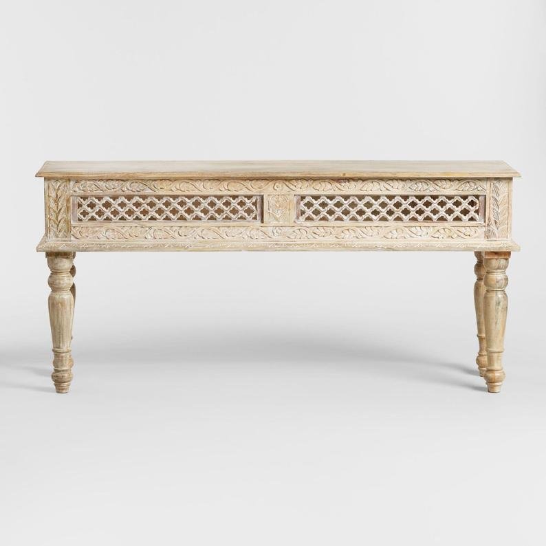 Hand Carved Wooden Console Table - Traditional Indian Design Entryway Table for Hallway, Living Room & Foyer Decor