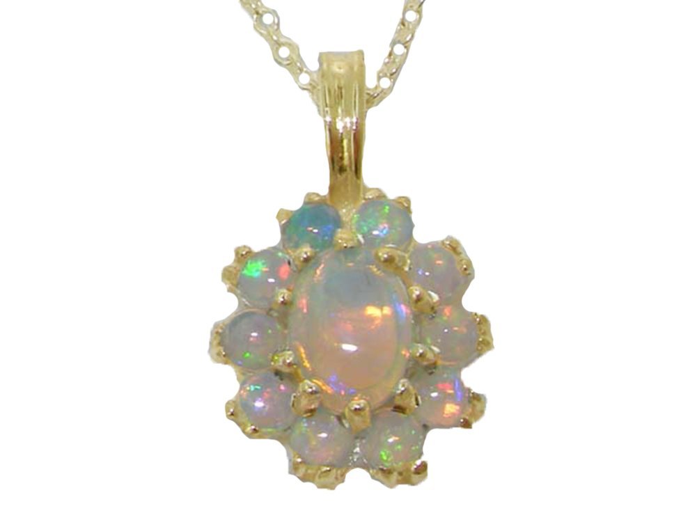 10K Gold Natural Opal Pendant Necklace for Women - Elegant Solid Yellow Gold Jewelry Gift for Birthday, Anniversary & Special Occasions