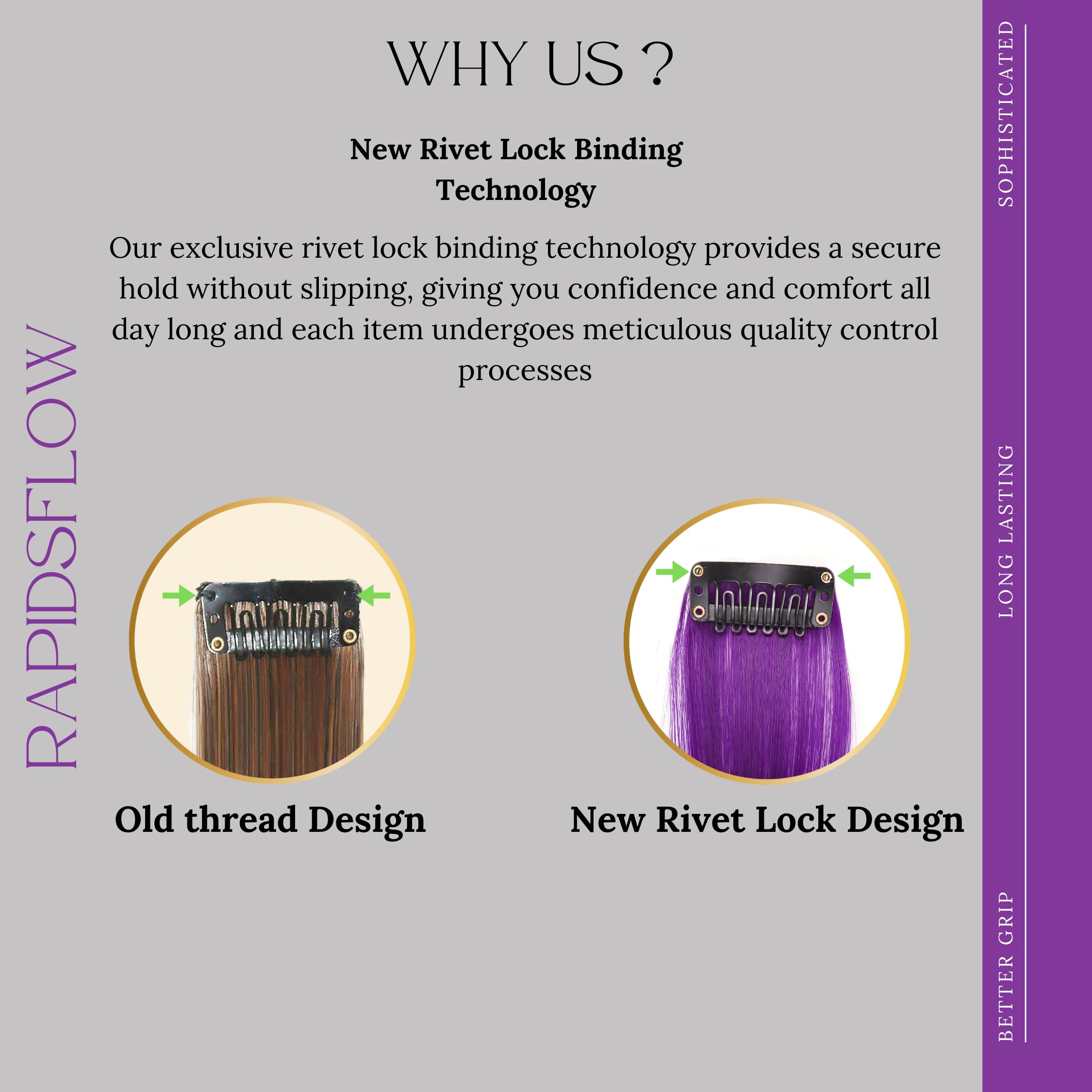 Rapidsflow® 4-Piece Straight Colored Hair Streak Extensions for Women & Girls - 100% Real Human Hair for Highlighting & Styling - Purple - Perfect for Parties, Cosplay & Everyday Fashion Looks