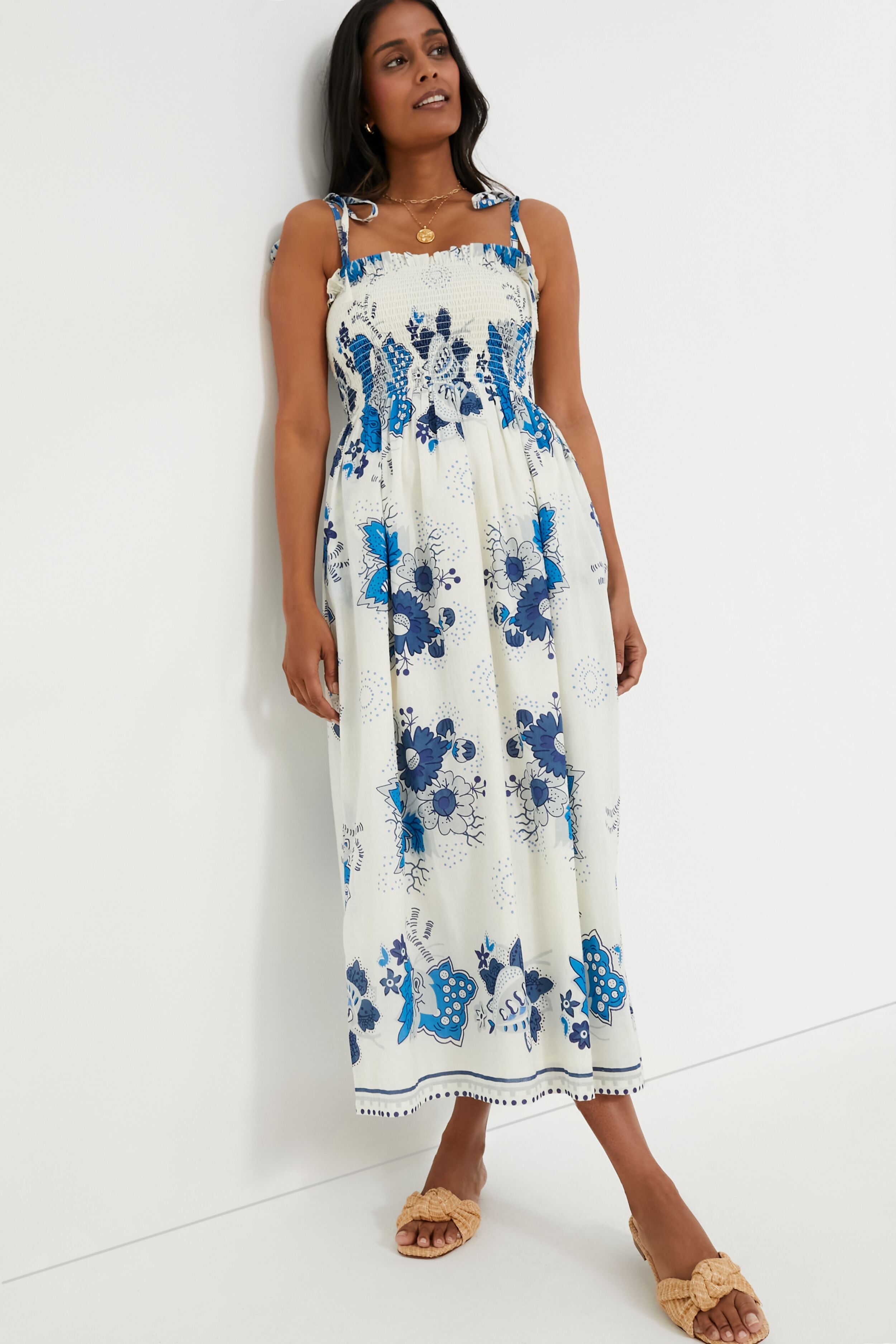 Blue Royal Kaia China Panel Dress - Elegant Floral Print Maxi Dress for Women | Perfect for Weddings, Parties & Special Occasions