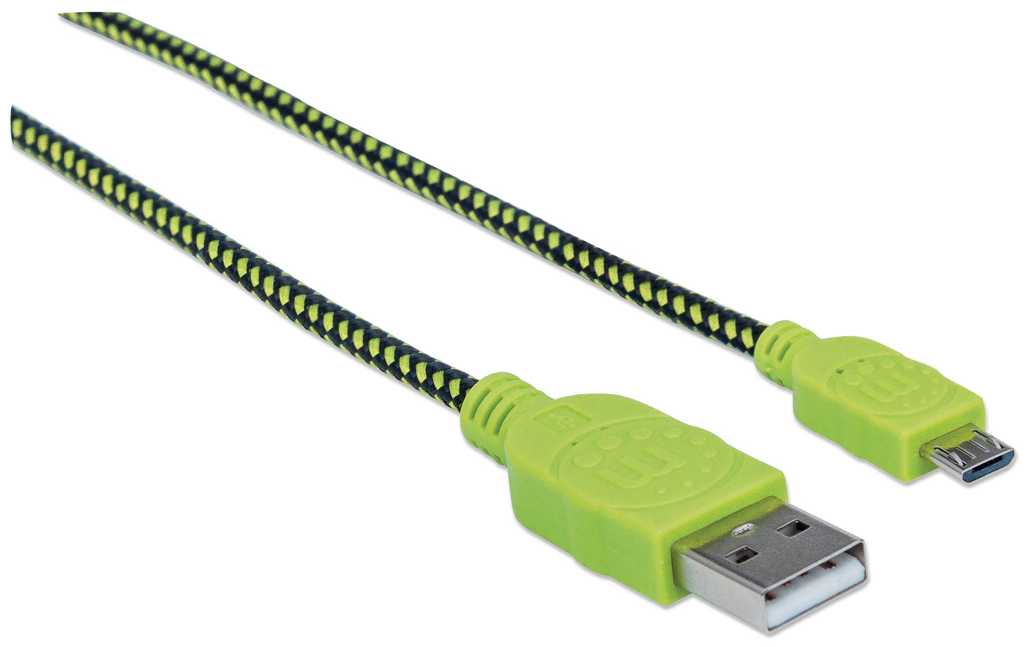 Premium MANHATTAN USB 2.0 Cable - A Male to Micro-B Male, 3ft (1m) High-Speed Charging & Data Sync Cable for Android Devices - Durable Black/Green Cord for Phones, Tablets & Power Banks