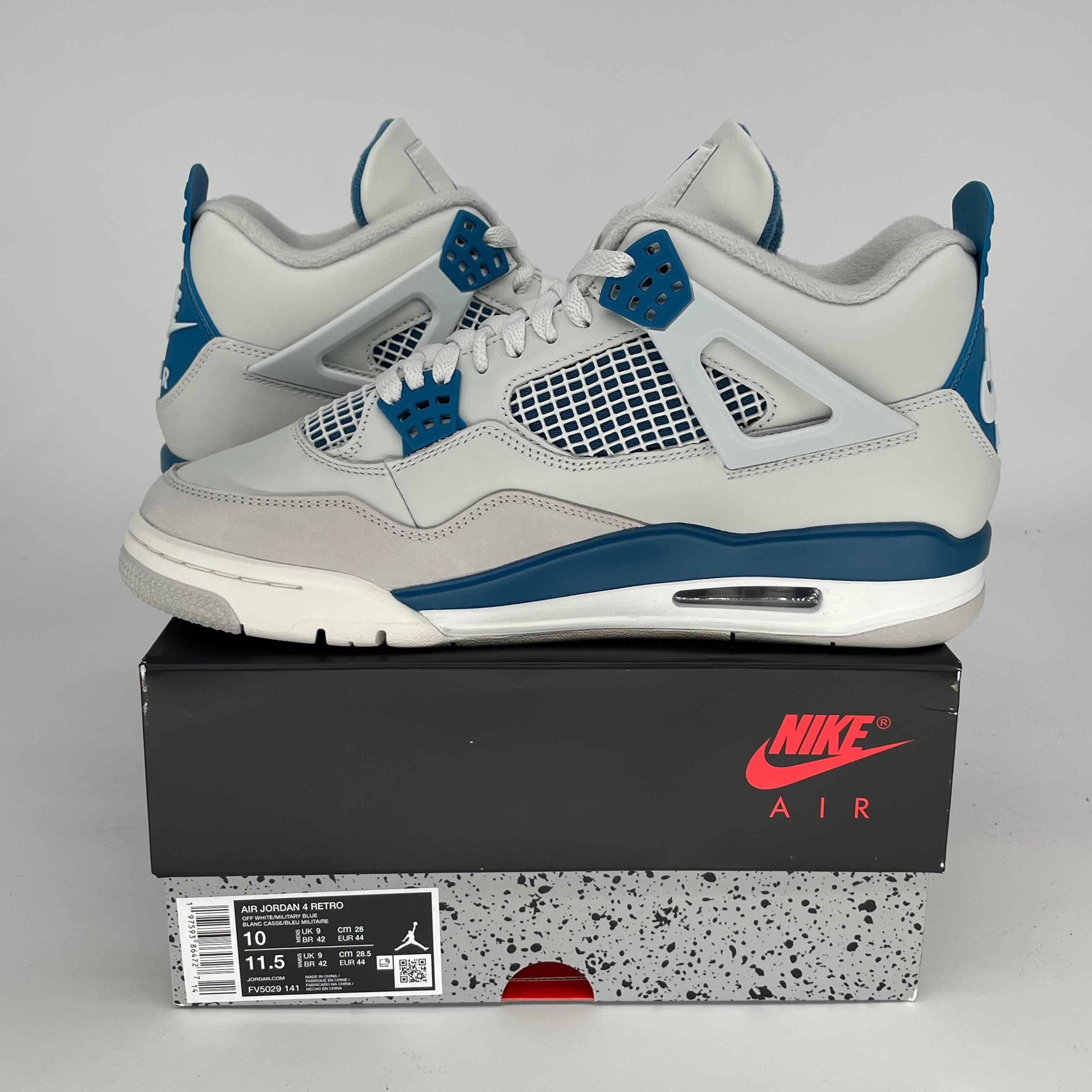 Original Air Jordan 4 Retro 'Military Blue' Men's Basketball Shoes - Size 10 & Women's Size 11.5 (FV5029-141) - Perfect for Sneaker Collectors & Streetwear Fashion