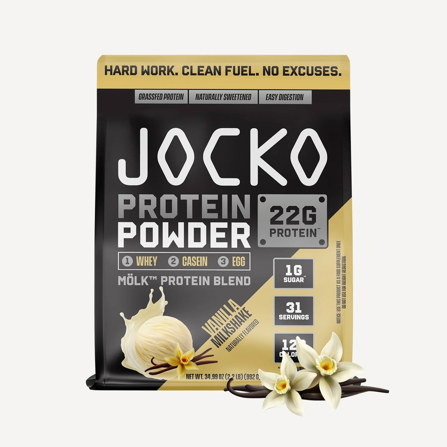 JOCKO Mölk Protein Powder - Grass Fed Whey Protein Isolate & Concentrate, 31 Servings (Chocolate Flavor) for Muscle Recovery & Post-Workout Nutrition - Ideal for Gym, Fitness & Bodybuilding