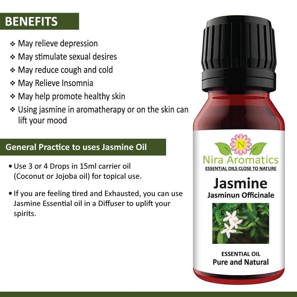 Pure Jasmine Essential Oil - 100% Natural & Extracted from Jasmine Flowers (15ml) for Aromatherapy, Massage & DIY Skincare