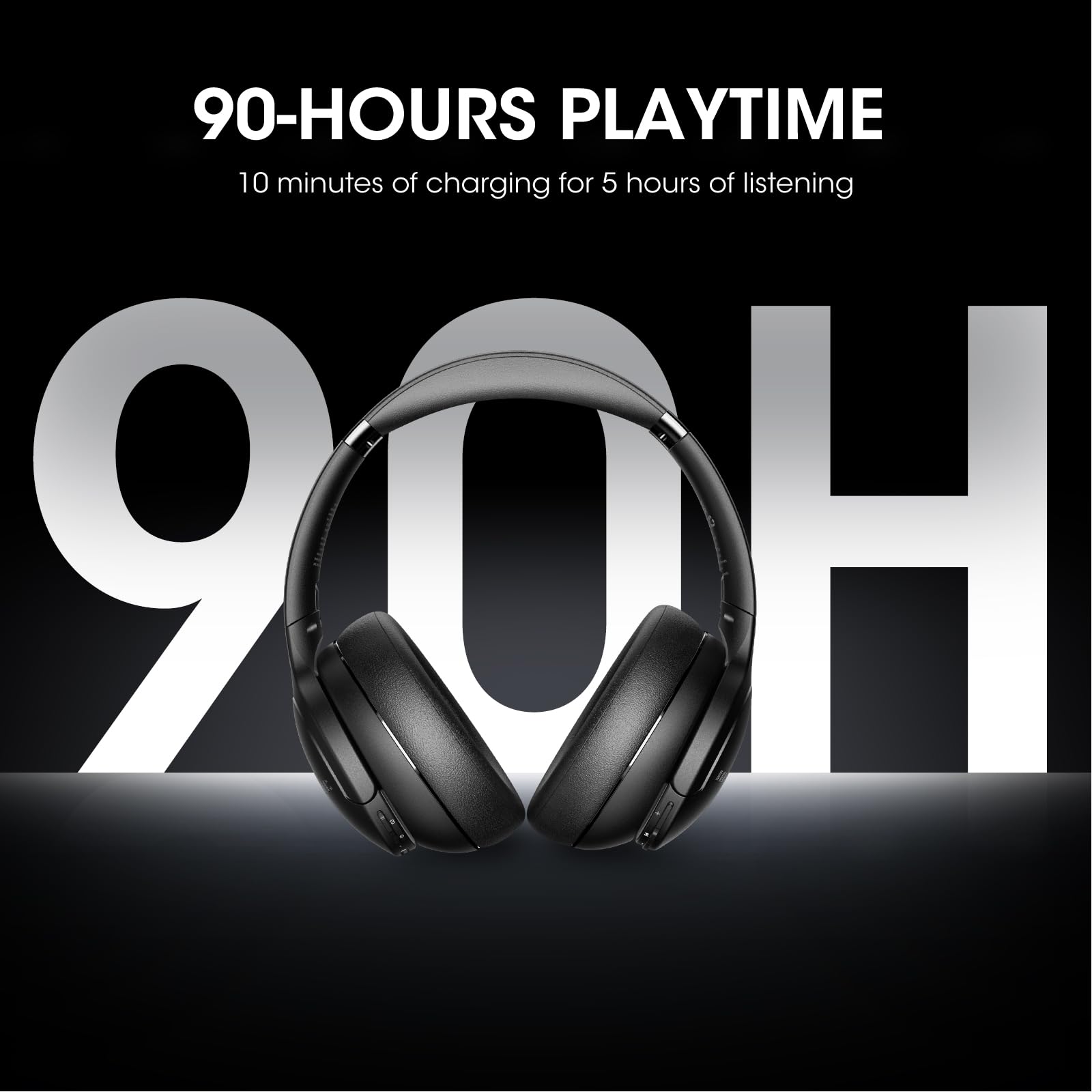 DOQAUS Wireless Over-Ear Headphones with 90H Playtime, Bluetooth 5.0, HiFi Stereo Sound & Deep Bass - Built-in Mic, 3 EQ Modes, Foldable Design for iPhone, Android, PC - Perfect for Travel, Office, Gaming & Home Entertainment (Black)