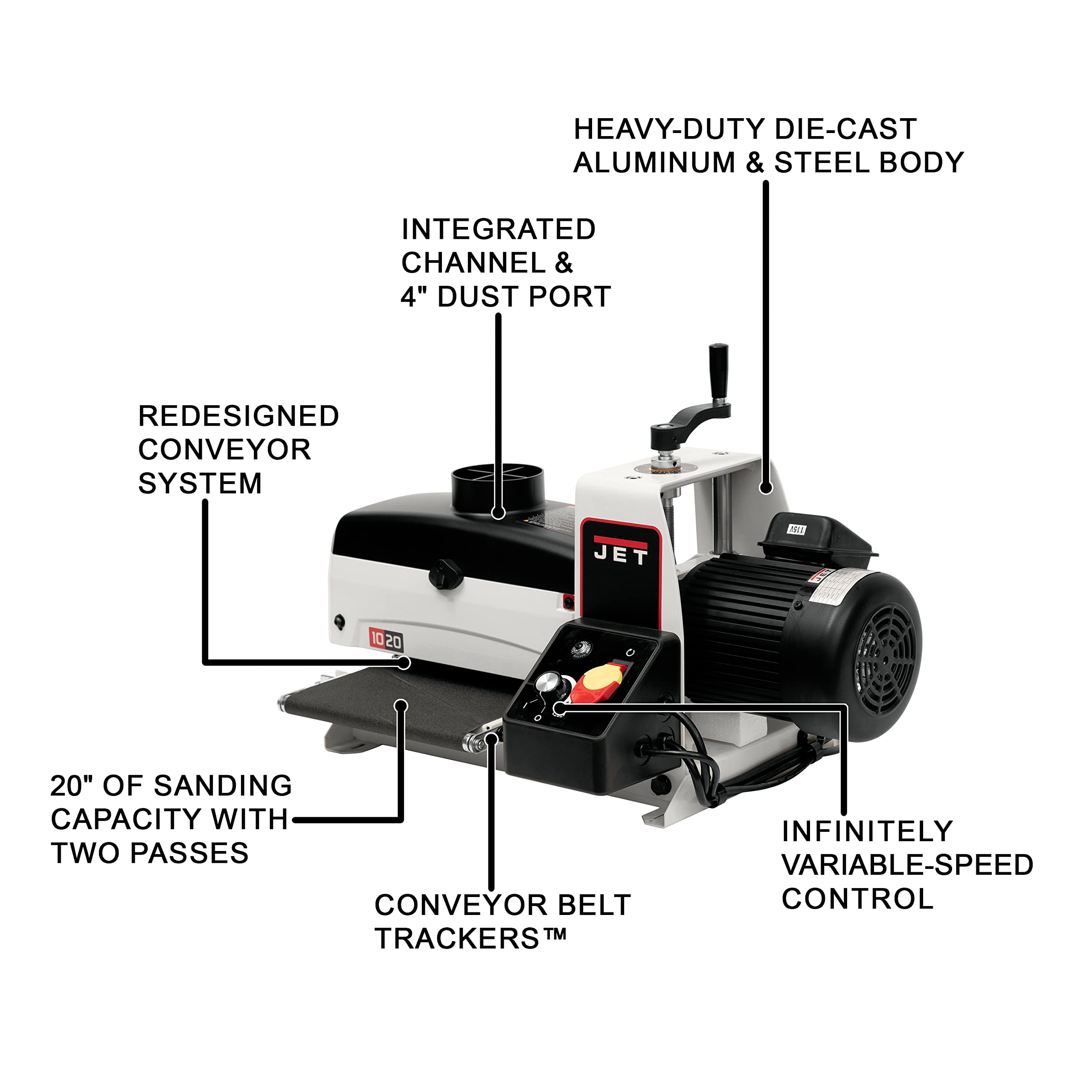 JET JWDS-1020 10-Inch Benchtop Drum Sander | 1 HP Motor | 115V 1Ph | Woodworking Sanding Tool for Smoothing & Finishing Wood Projects | Perfect for DIY, Carpentry & Furniture Making