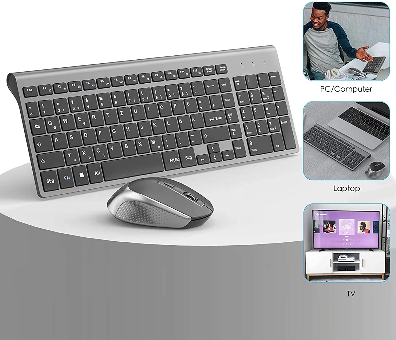 J JOYACCESS 2.4G Wireless Keyboard and Mouse Combo - Ergonomic Design for Comfort Typing, Compatible with PC, Windows, Laptop, Desktop, Chromebook & Mac (Grey) - Perfect for Office Work, Gaming & Home Computing