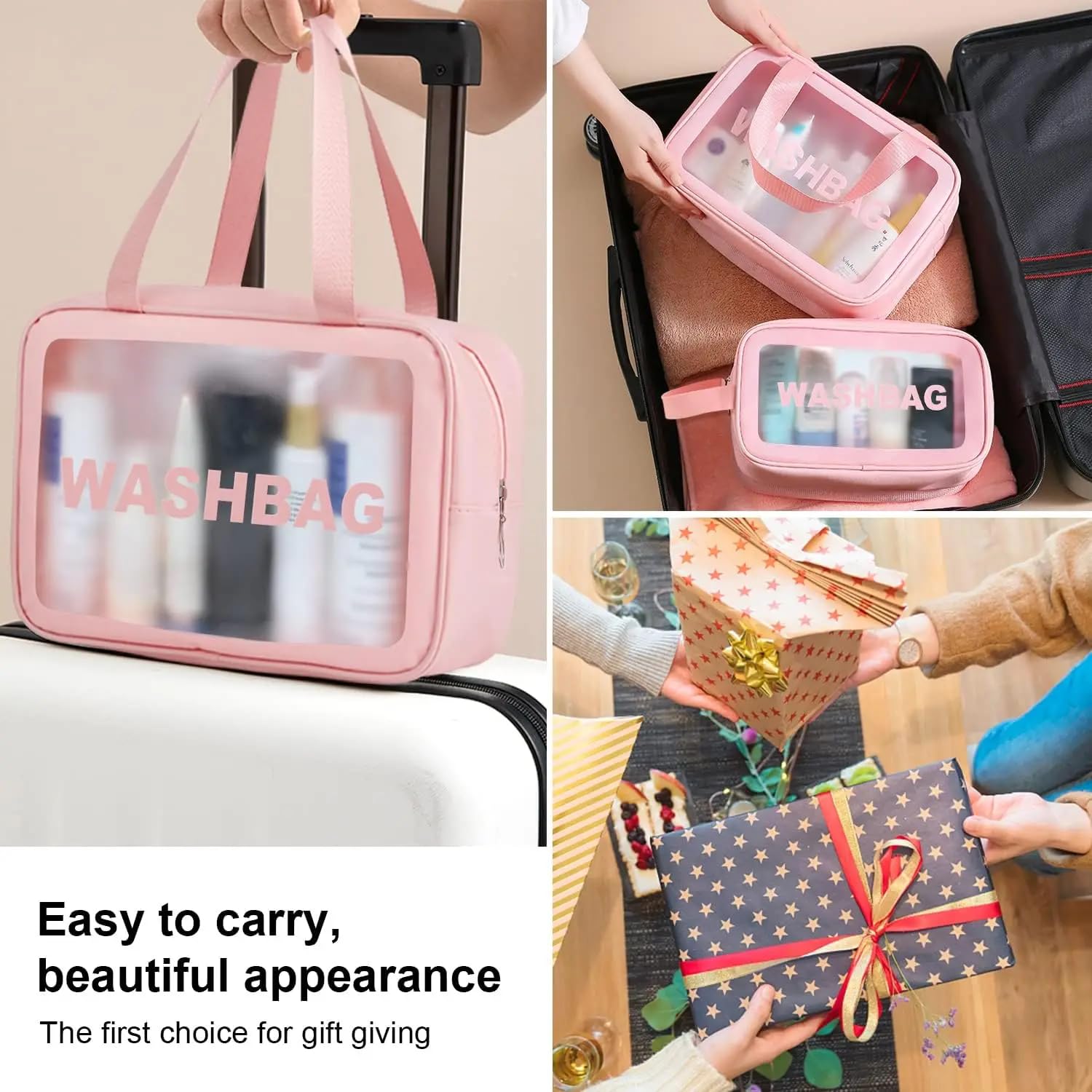 Travel Toiletry Bag Set for Women - 3 PCS Transparent Makeup Organizer for Travel Essentials