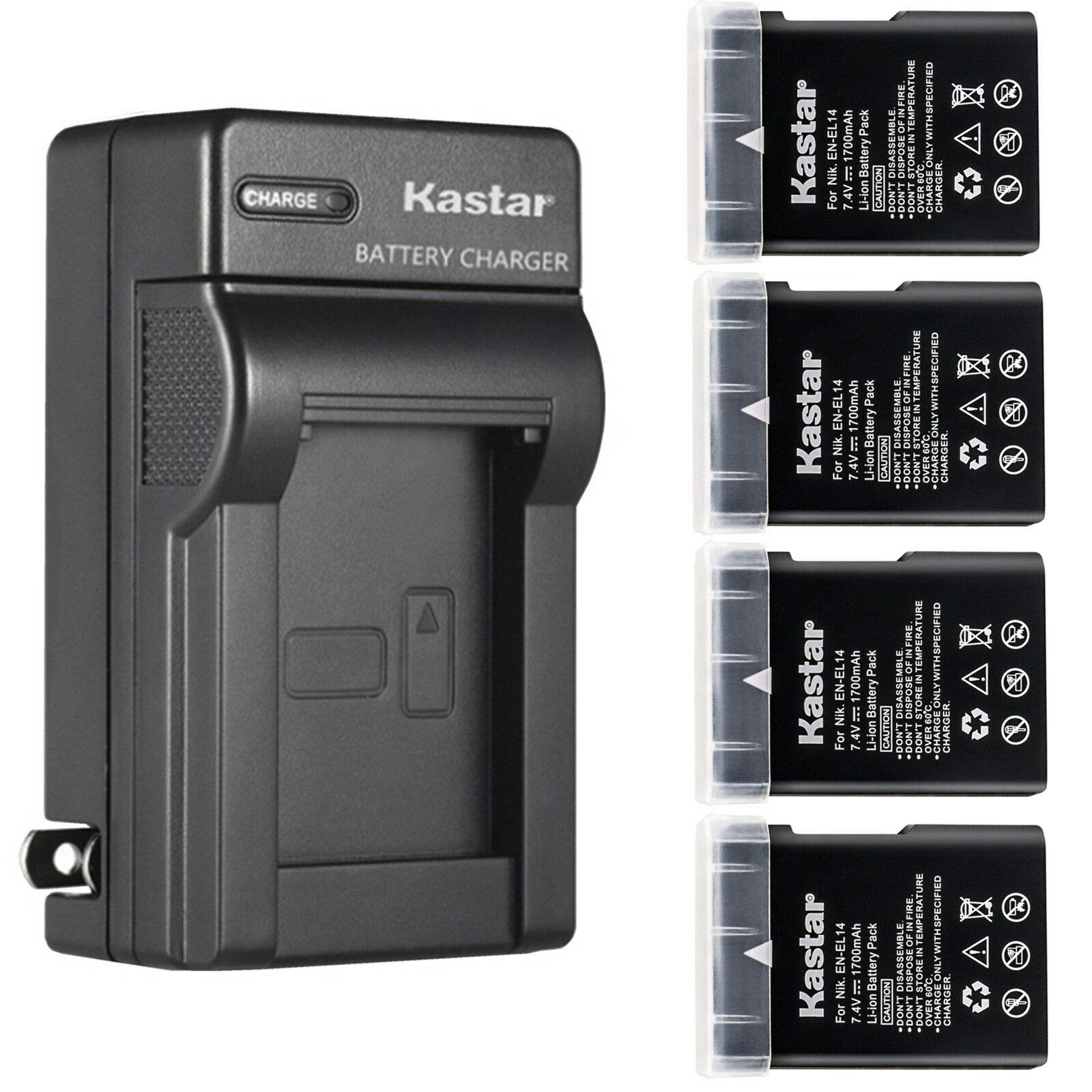 Kastar 4-Pack EN-EL14 Replacement Battery & AC Wall Charger for Nikon Coolpix P7700/P7800 & D3100/D3200/D3300/D3400 DSLR Cameras - Perfect for Travel Photography & Extended Shooting Sessions